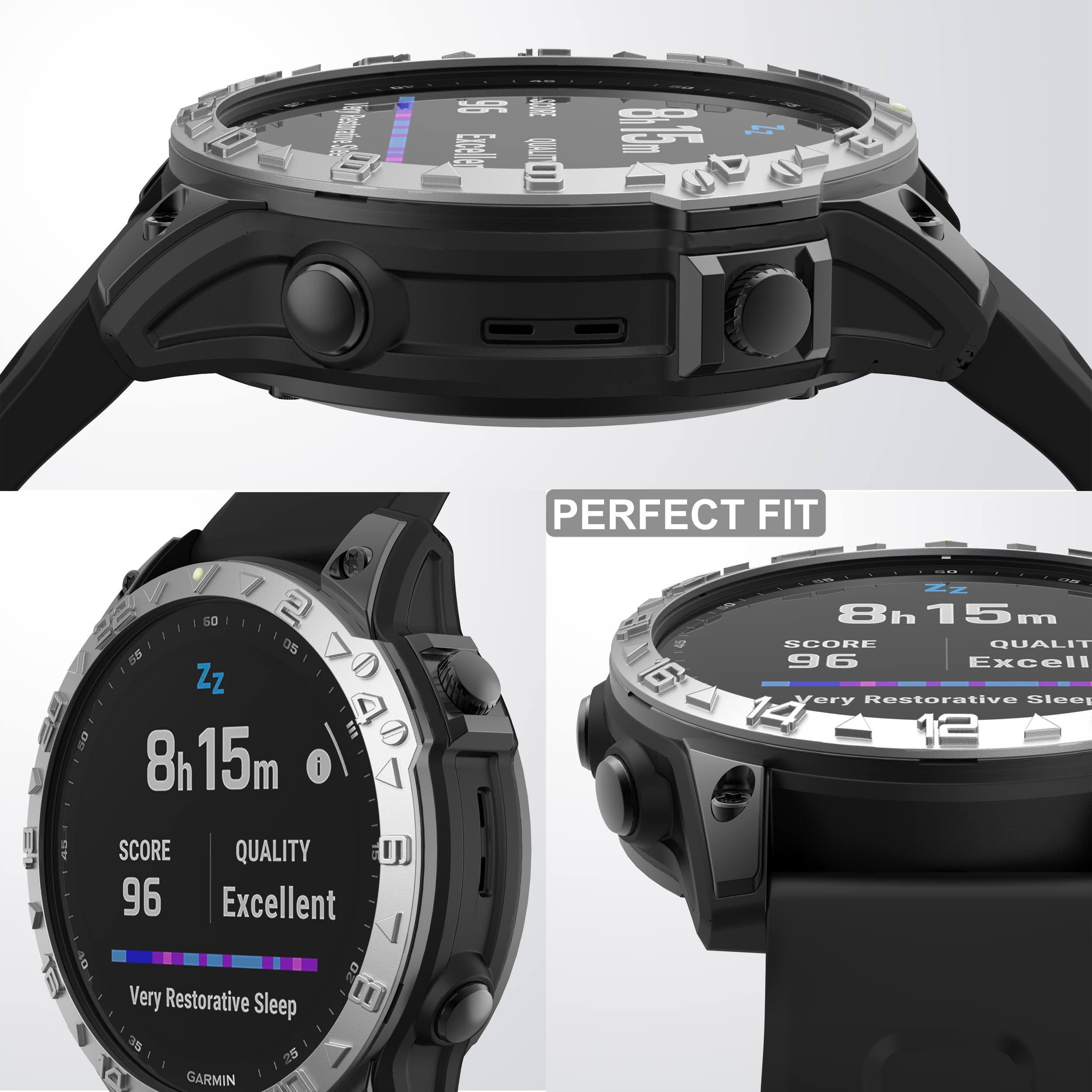 Lünettenring Kompatibel mit Garmin Fenix 7 Saphir Solar/Fenix 7 Solar, Edelstahl Lünette Ring Adhesive Cover Anti-Kratz- & Kollisionsschutz für Garmin Fenix 7 Serie, Silber