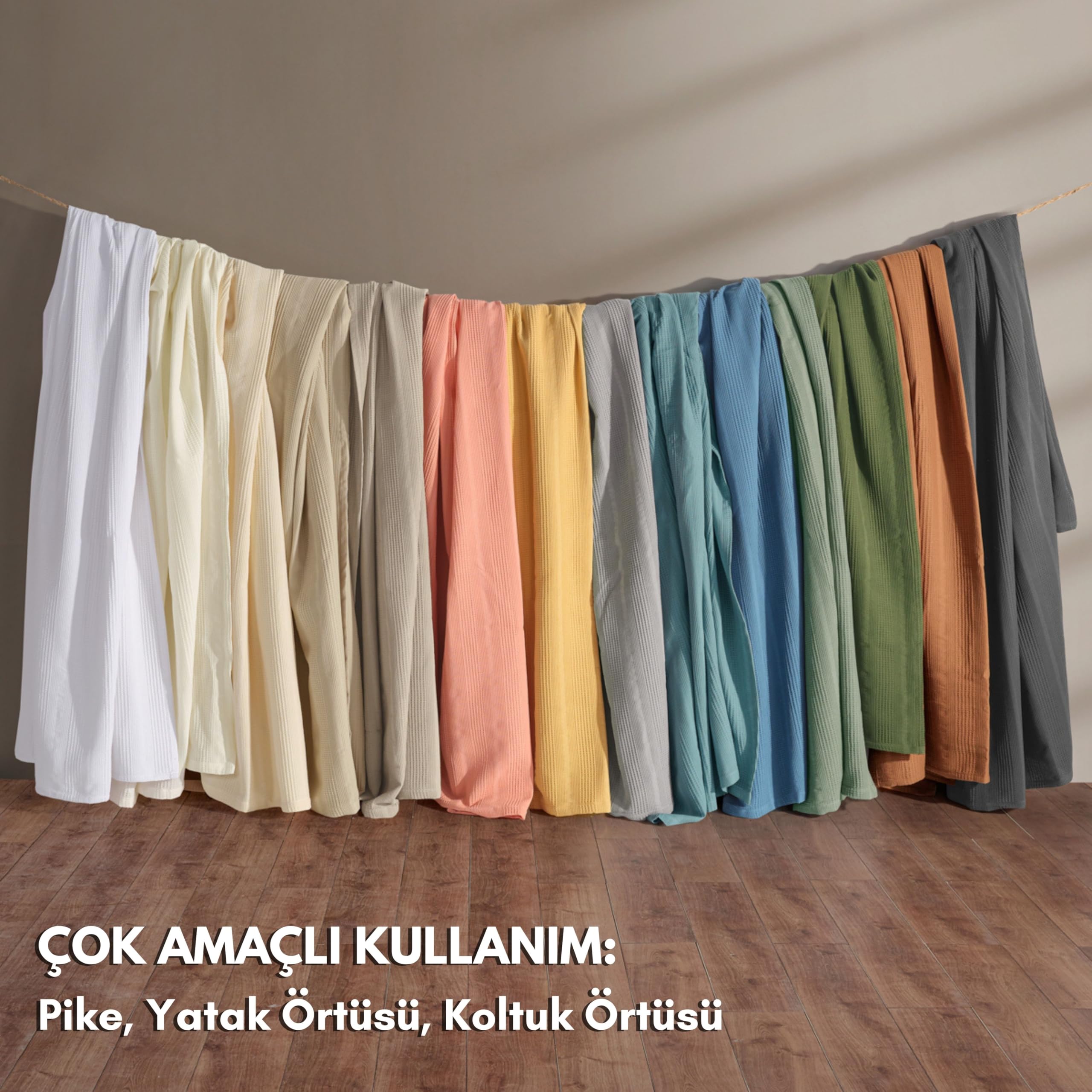 RAYME TEKSTIL 100% Pamuk Pike Çift Kişilik, Waffle Bordür Desenli Yatak Örtüsü, Hafif Yazlık Pike, Denizli Üretimi Kaliteli Yatak Örtüsü (Pudra Pembe, Çift Kişilik Pike 200x220 cm)