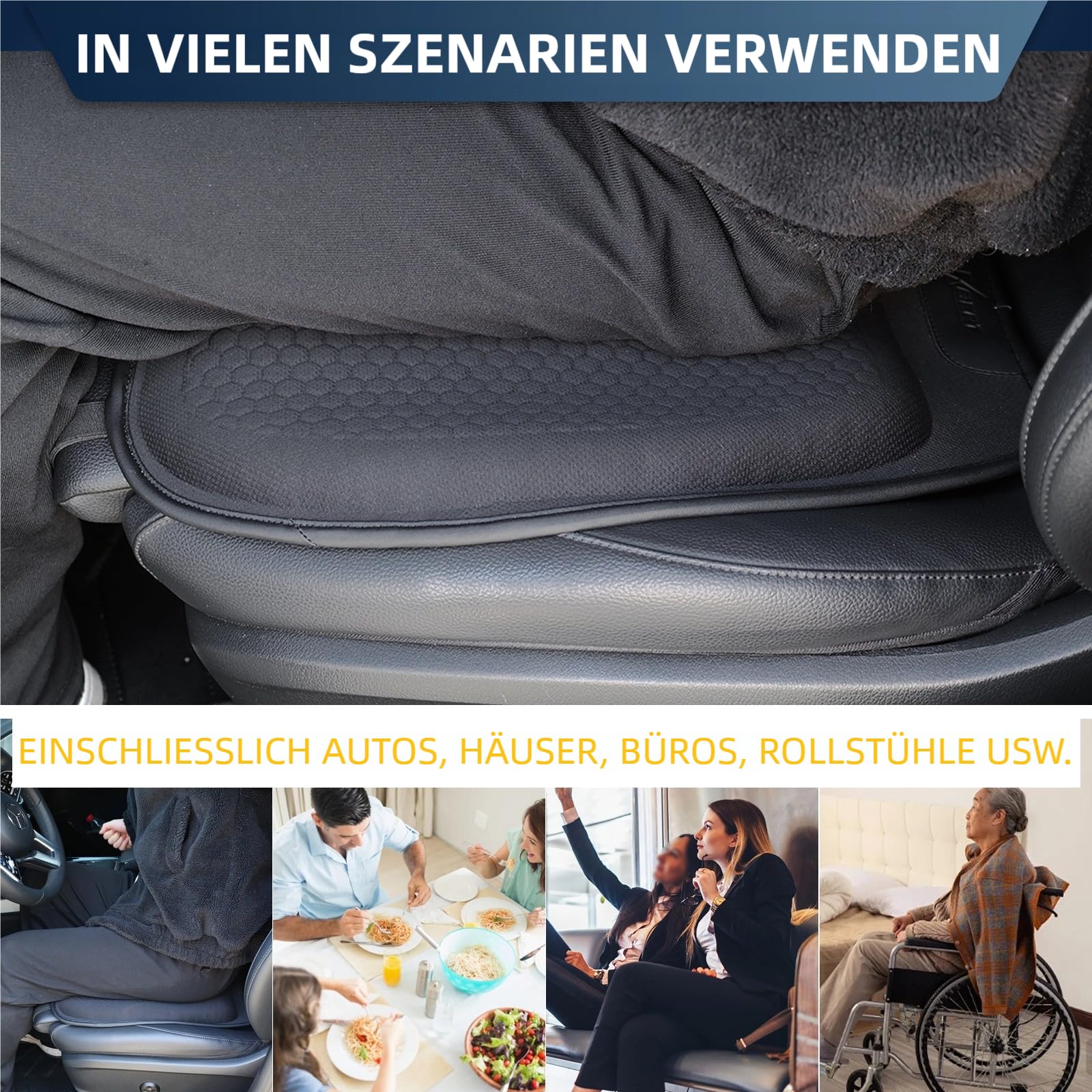 Cuscino in gel per auto, per sedili anteriori, in gel ortopedico, traspirante, rinfrescante, ergonomico, a nido d'ape, universale, per auto, sedia a rotelle