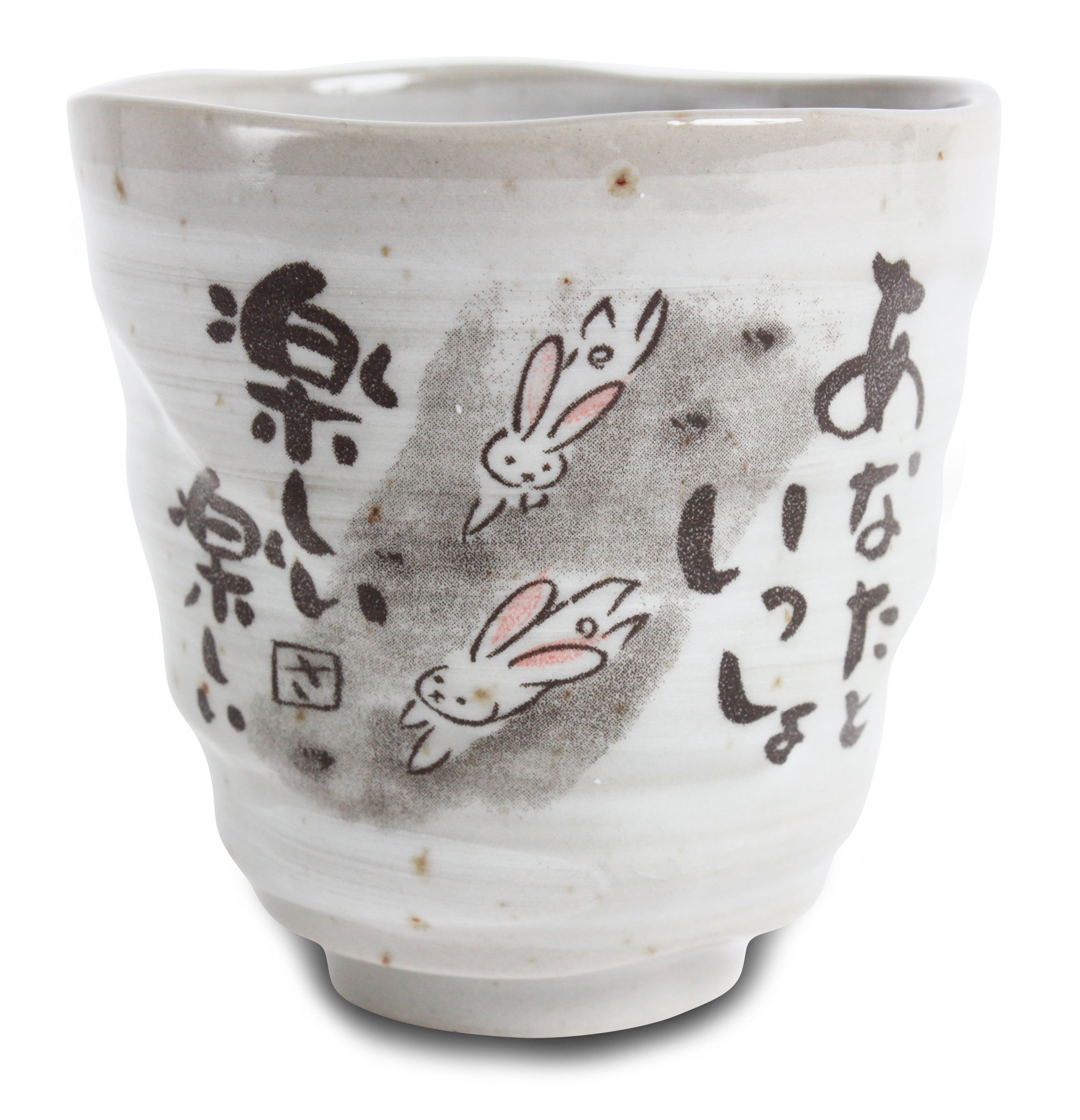 Mino ware Japanese Pottery Yunomi Chawan Tea Cup Peaceful Time Series w/Kanji Poem Gray made in Japan (Japan Import) KSY107 (Rabbit)