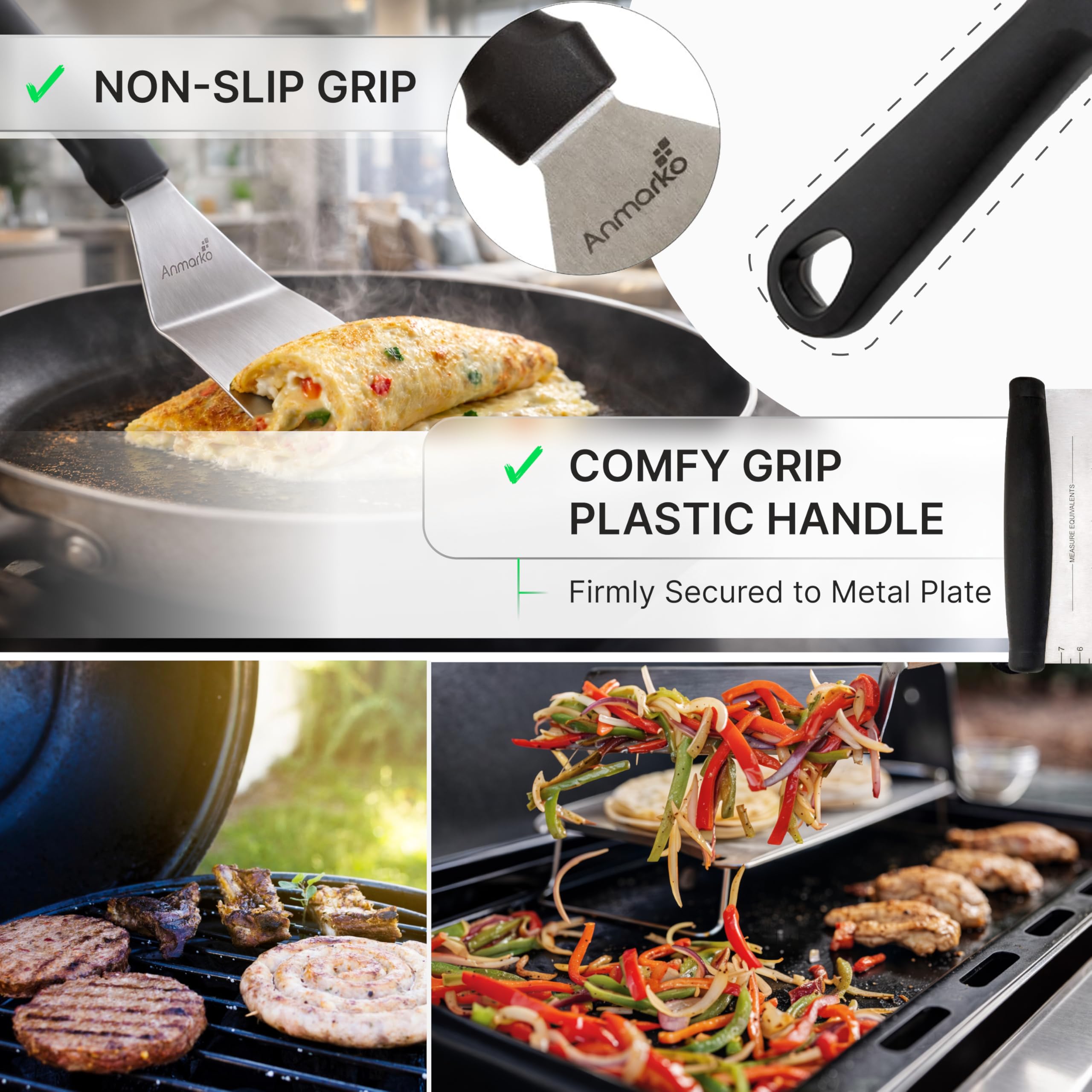 Anmarko - Conjunto de espátulas de acero inoxidable de grado comercial y alimenticio