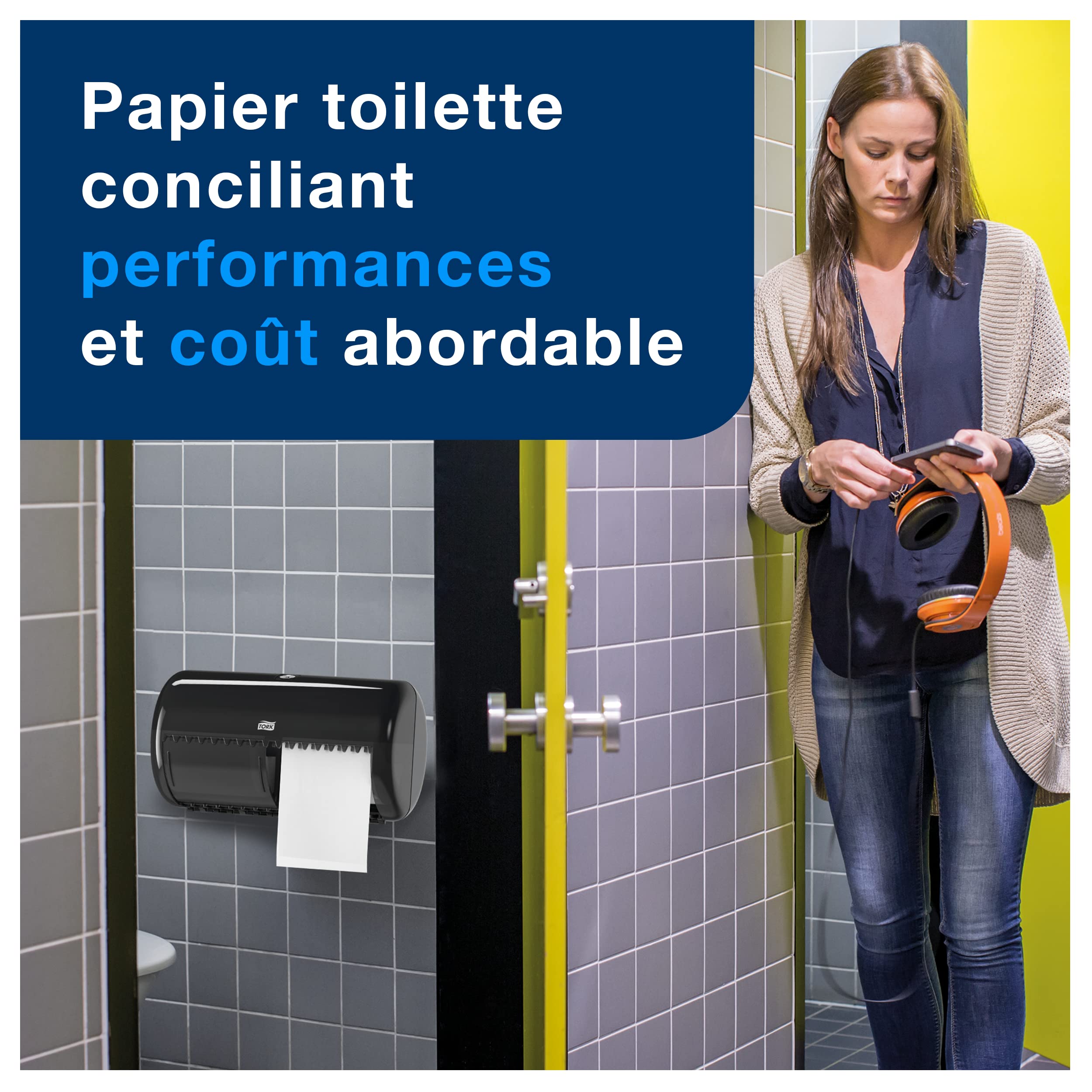 Tork Distributeur murale pour Papier Toilette Rouleau noir T4, compact, gamme Elevation, 557008