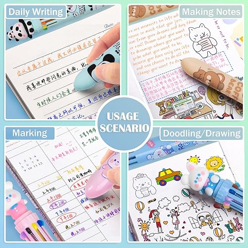 Miniatura 5 de Bolígrafo multicolor de 0.020 in, 10 en 1, retráctil, de dibujos animados, para oficina, suministros escolares, estudiantes, niños, regalo, 6