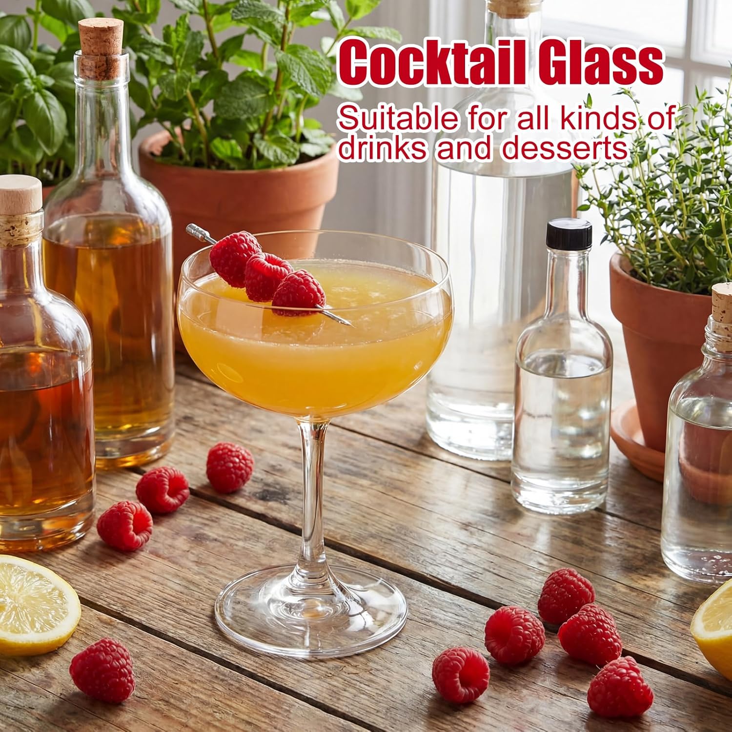 Maxdot Set of 12 7oz Champagne Coupe Glasses with Metal Cocktail Picks, Crystal Martini Coupe Glasses Handblown for Cocktails, Espresso Martinis, Champagne, Desserts, Party & Home Bar