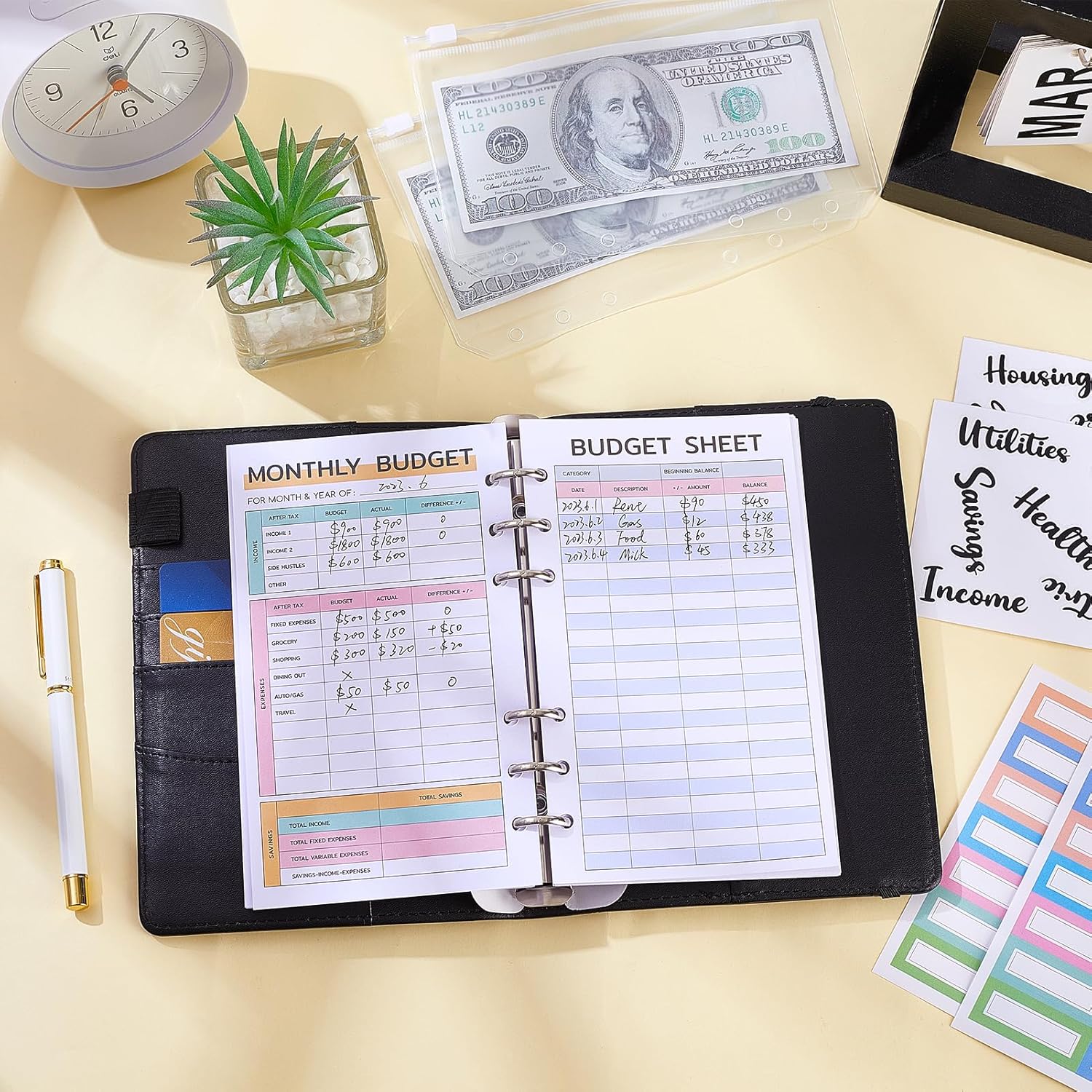 Budget Binder, Bienbee A6 Binder with Zipper Cash Envelopes Money Organizer for Cash Budget Planner with Envelopes for Saving Money for Girls Women : Office Products