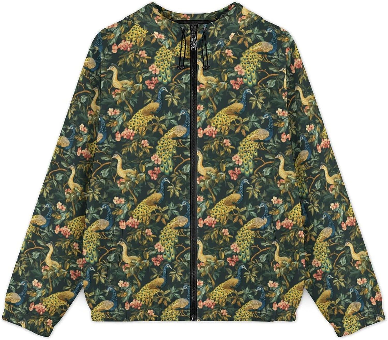 Peacock Men's Windbreaker Jacket Lightweight Hooded Windbreaker Coat with Pockets