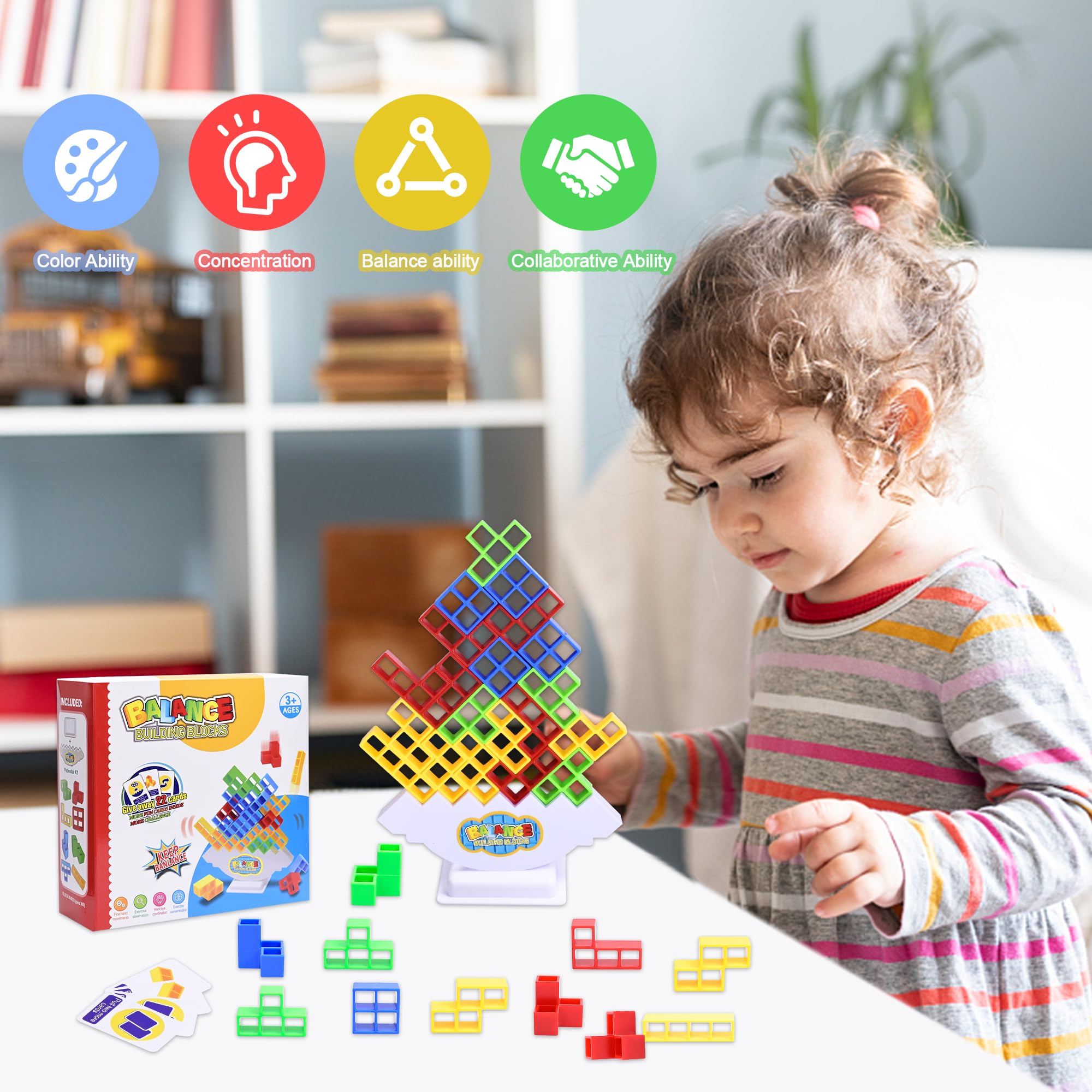 Jeu D'empilage Tetris - 48 Pièces - LWMTT - Jeu Montessori équilibre Pour Enfants 3 Ans Et +