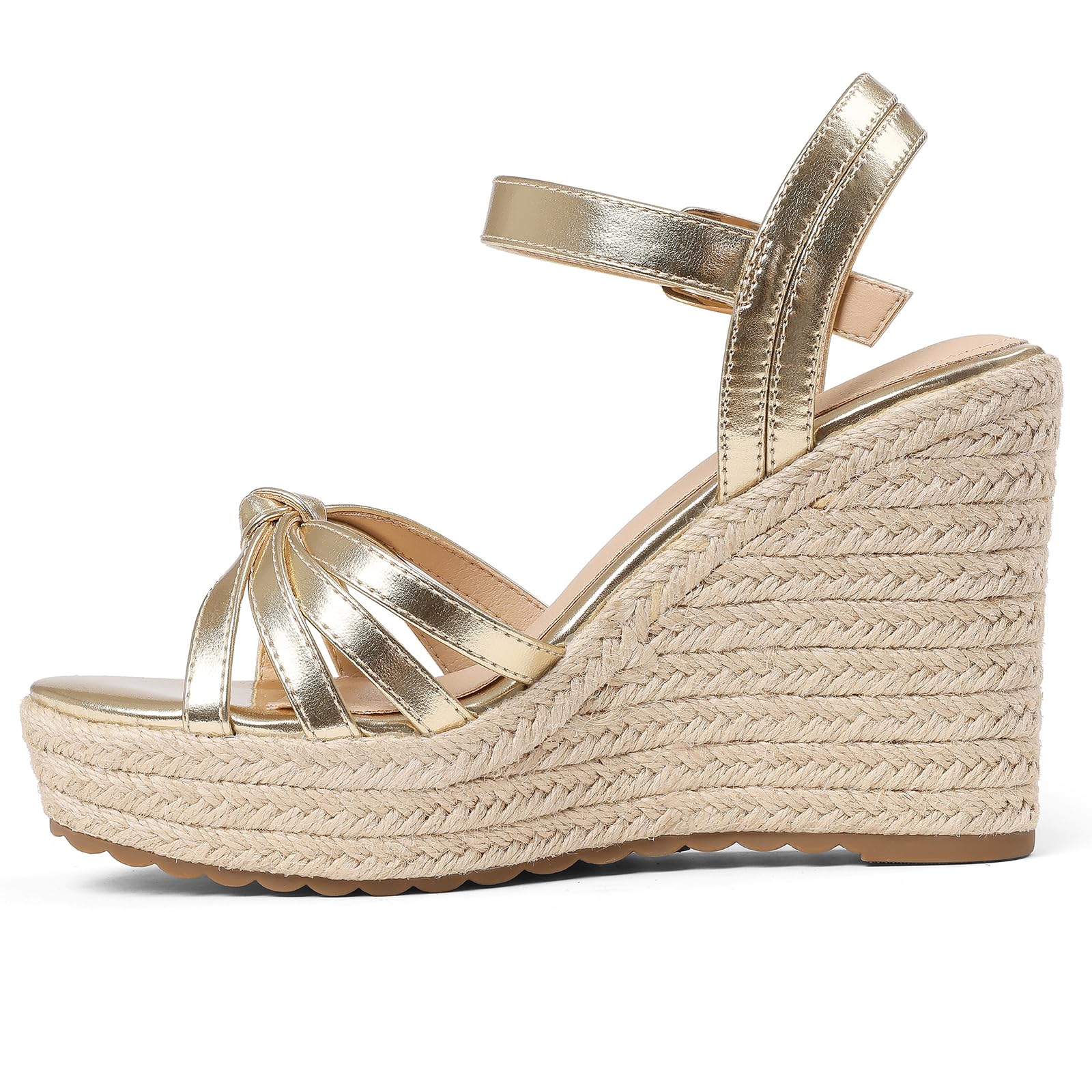 mikarka Sandals for Women 2026: Comfortable Wedge Platform Sandals Women - Braided Espadrilles for Women Ankle Strap Open Toe Wedges Heels Beach Sandals Summer Shoes: 7 3.94" Wedge Heel/Gold Metallic