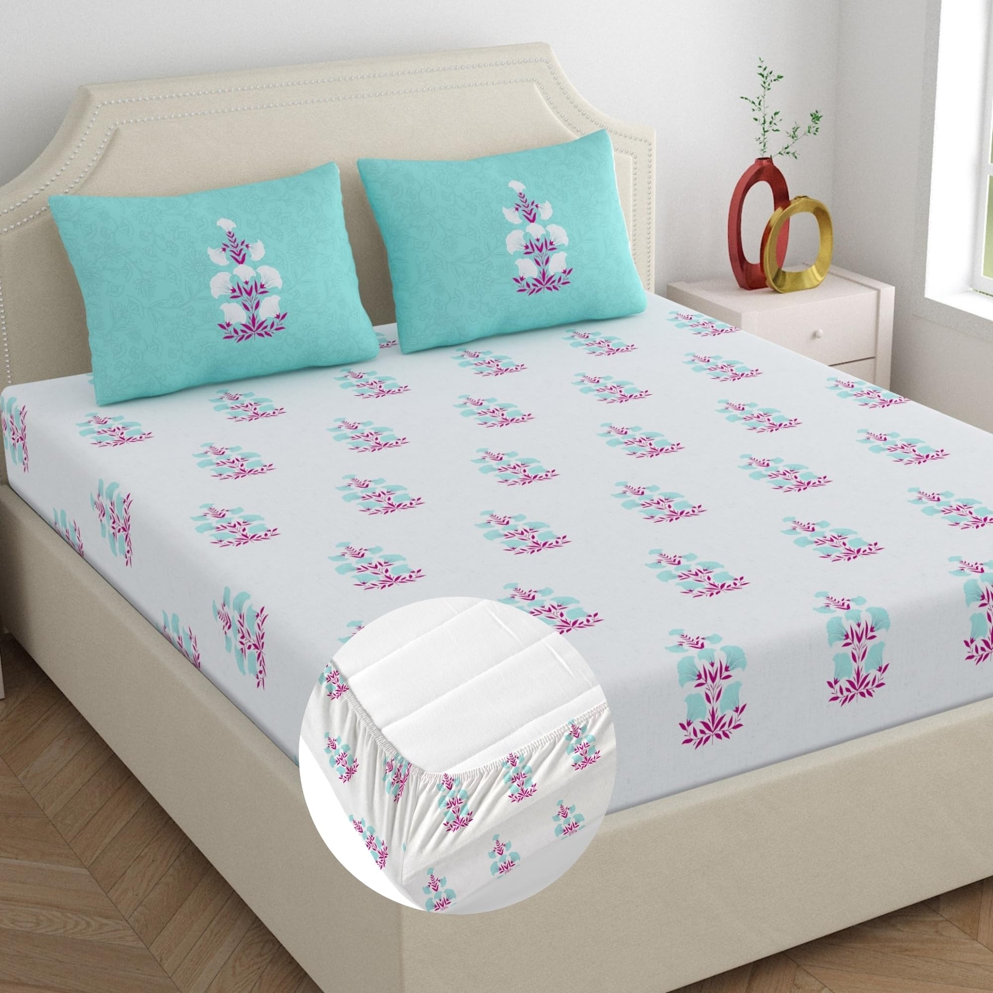Home Ecstasy King Cotton Bedsheet Set - Light Blue -23