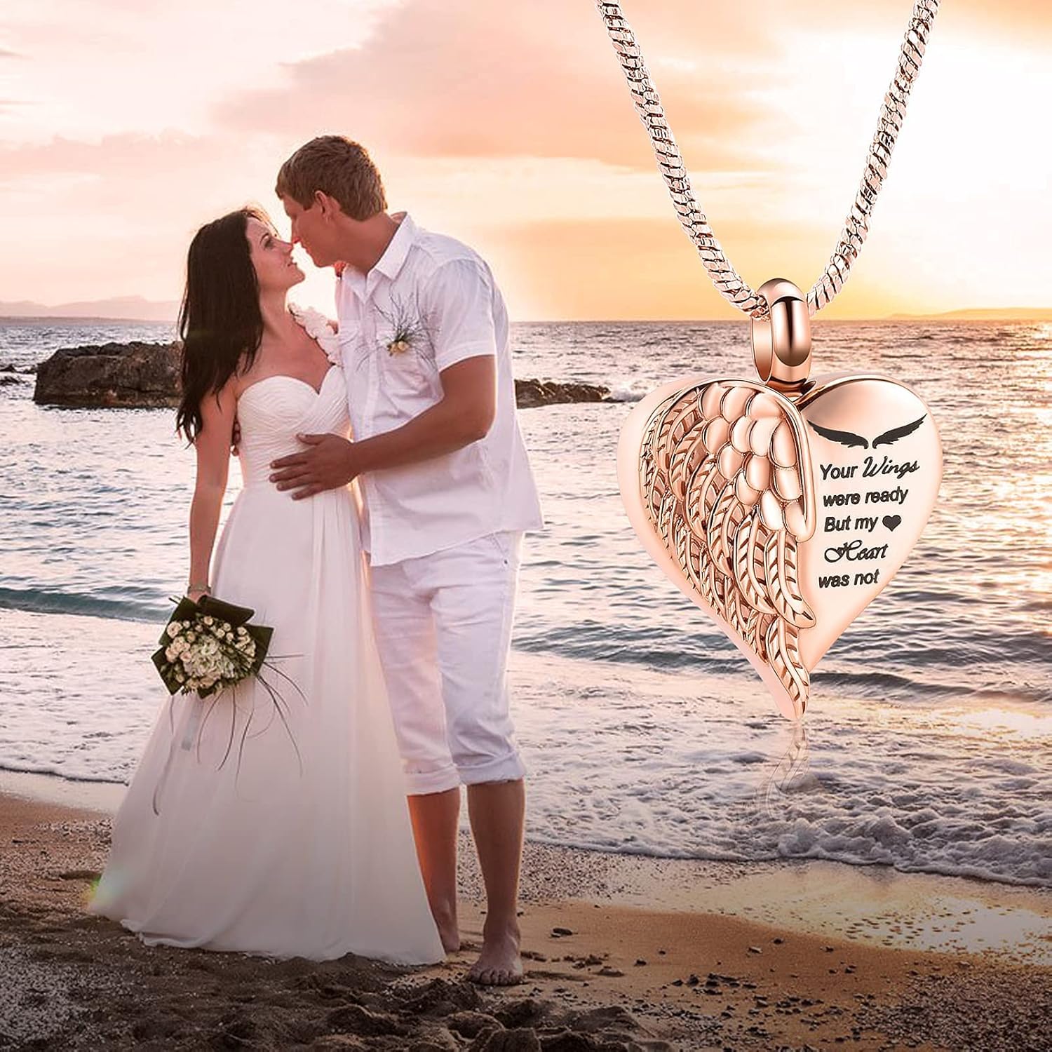 Yinplsmemory Love Heart Urn Necklace for Ashes Keepsake Memorial Cremation Jewelry Stainless Steel Angel Wing Heart Urn Locket Ashes Holder Memorial Urn Jewelry for Human/Pet Ashes - Image 5