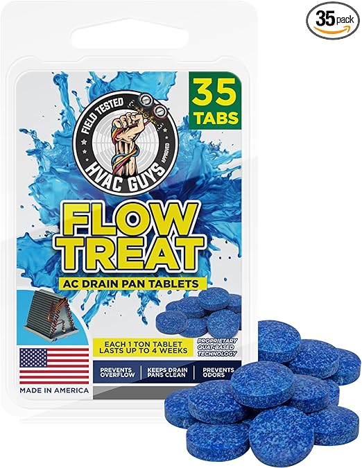 AC Drain Pan Tablets 35PK | Flow Treat Tablets Prevents Odors, Keeps HVAC Drain Pan Clean, Prevents Overflow | One Tablet Lasts up to 4 Weeks