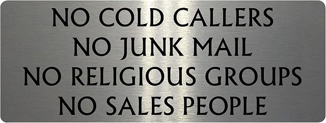 xtra-print NO COLD CALLERS NO JUNK MAIL Metal Aluminium Plaque Sign For Front Door Gate (120x40mm, Brushed Silver)