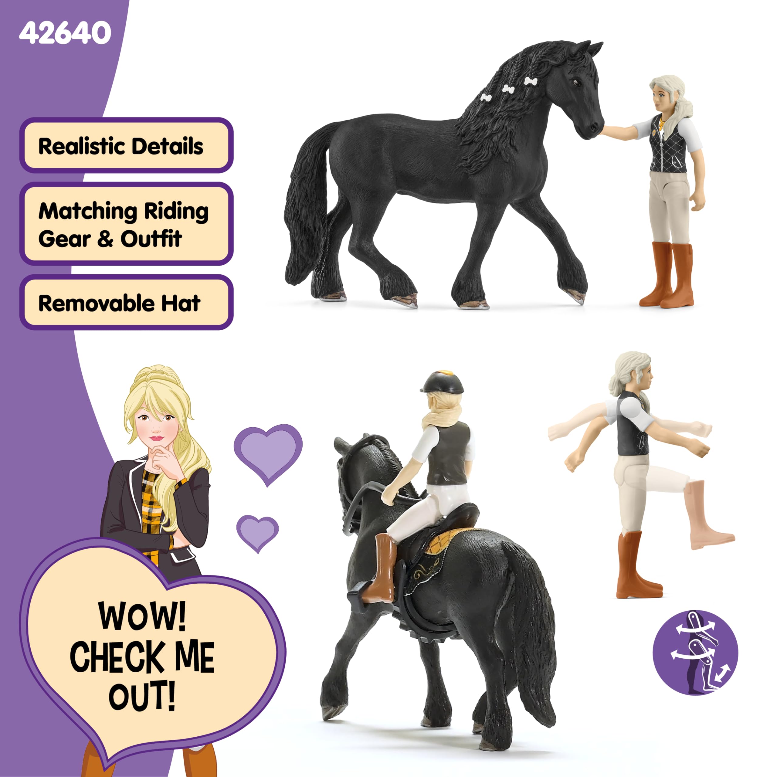 schleich HORSE CLUB | Tori & Princess 42640 | Ruchoma figurka dziewczynki z koniem, siodłem, uzdą & czaprakiem | Realistyczny zestaw jeździecki | Prezent dla dzieci | Zabawka od 5 lat | 11 elementów