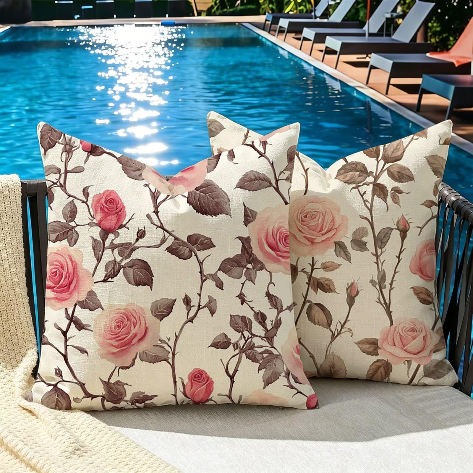 Kissenbezug 75x75cm 2er Set Outdoor Kissen Braun Blume Samt