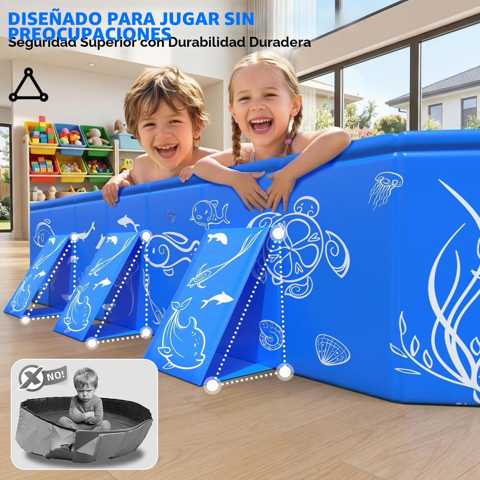 KingSom Piscina Rectangular para Niños con Toldo Solar, Piscina para Niños Plegable, Piscina Desmontable para Bebés, Anti-UV, Fácil de Guardar, Piscina Familiar para Jardín o Playa, 135 x 102 x 31 cm