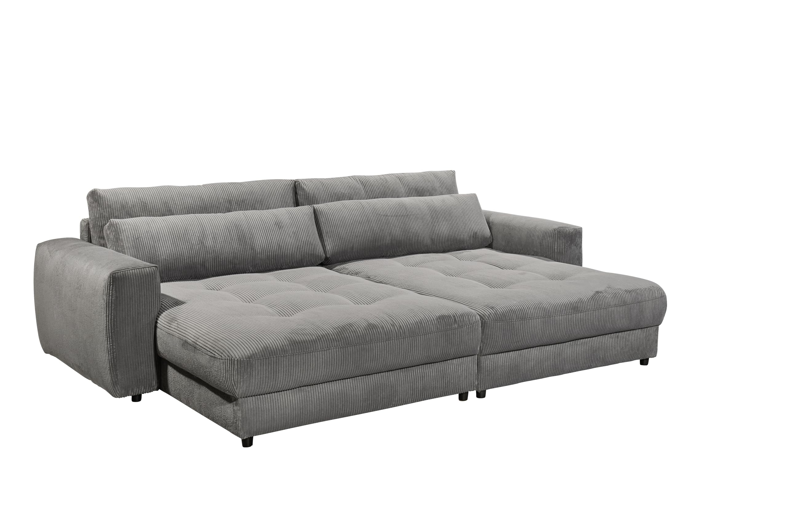 Big Sofa BARURA Cord dunkelgrau – XXL Couch mit großer Liegefläche, modernes Sofa 292x194 cm inklusive Nierenkissen