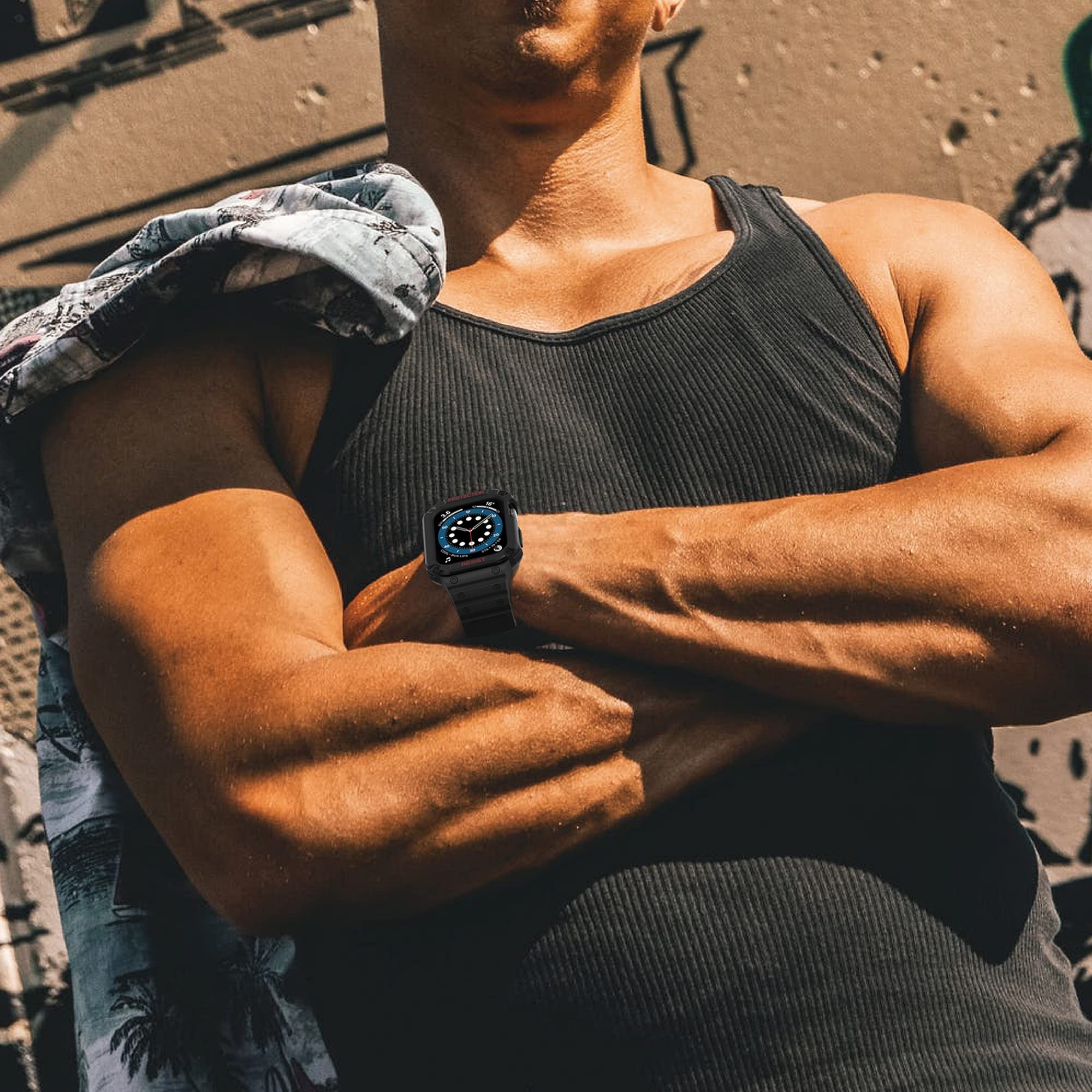 SDEQA Correas Compatibles con Apple Watch Series 1/2/3/4/5/6/SE Banda Deportiva De TPU A Prueba De Golpes Bandas De Repuesto Ajustables para Hombres Resistentes, con Estuche Protector
