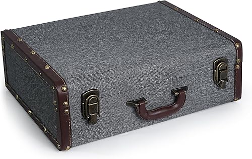 DreamsEden Caja de almacenamiento decorativa de madera con asa, maleta de madera vintage, baúl del tesoro, caja de recuerdo (pequeña)