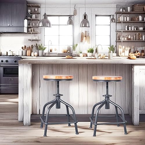 Miniatura 8 de Topower Taburete de cocina de granja, taburete de mostrador industrial, asiento redondo decorativo de cocina, taburetes de bar giratorios de altura