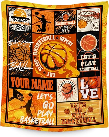 Custom Basketball Blanket - 40x50 Inches Sports Throw Blanket for Boys Kids - Orange Soft Fuzzy Blankets for Couch, Sofa & Office
