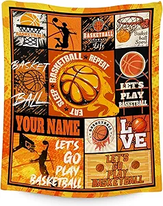 Custom Basketball Blanket - 40x50 Inches Sports Throw Blanket for Boys Kids - Orange Soft Fuzzy Blankets for Couch, Sofa & Office