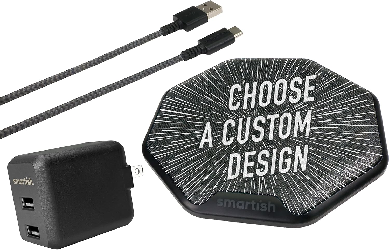 Smartish Fast Wireless Charger - Charge Island Power Couple Qi-Certified 15W Charging Pad [Textured & Non-Slip] + 2-Port Wall Charger - for iPhone, Samsung Galaxy, AirPods Pro, Qi-Enabled Devices