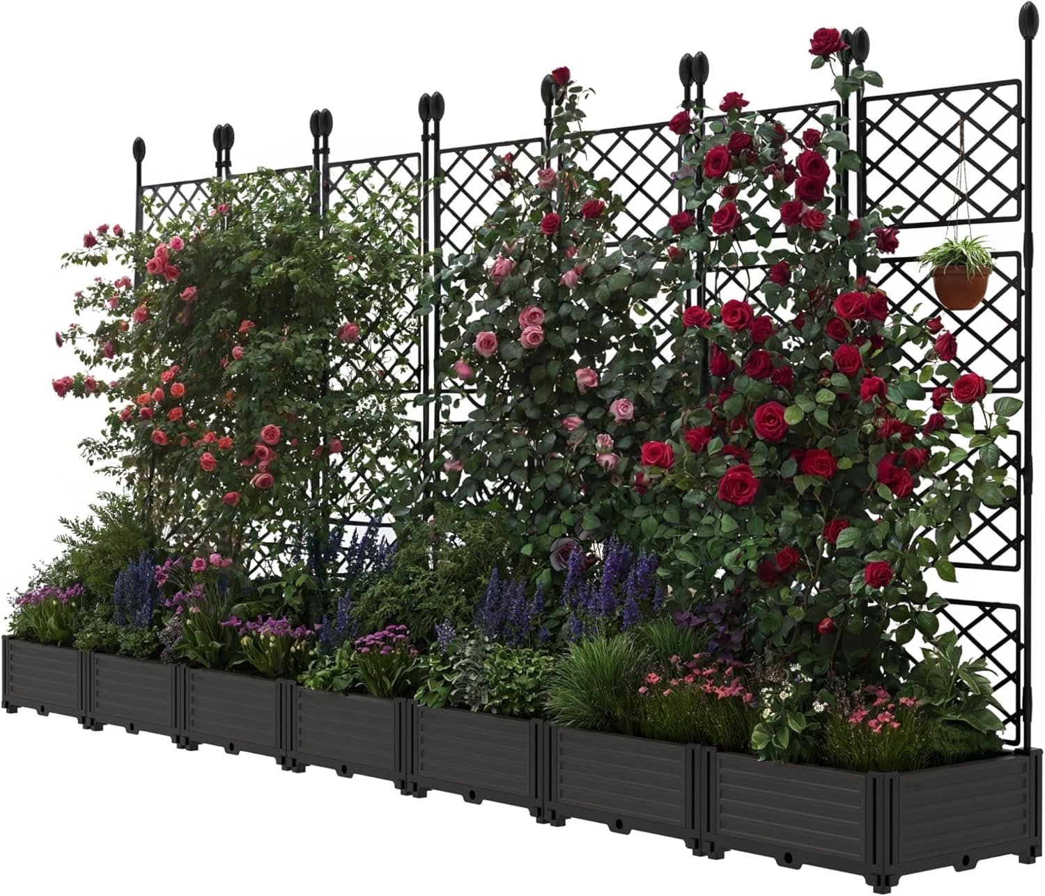 7 PCS Raised Garden Bed with Trellis,Lightweight & Sturdy 50" W x 63" Tall Planter Box for Climbing Plants, Outdoor Vertical Garden with Privacy Screen for Patio, Garden, Balcony, Backyard