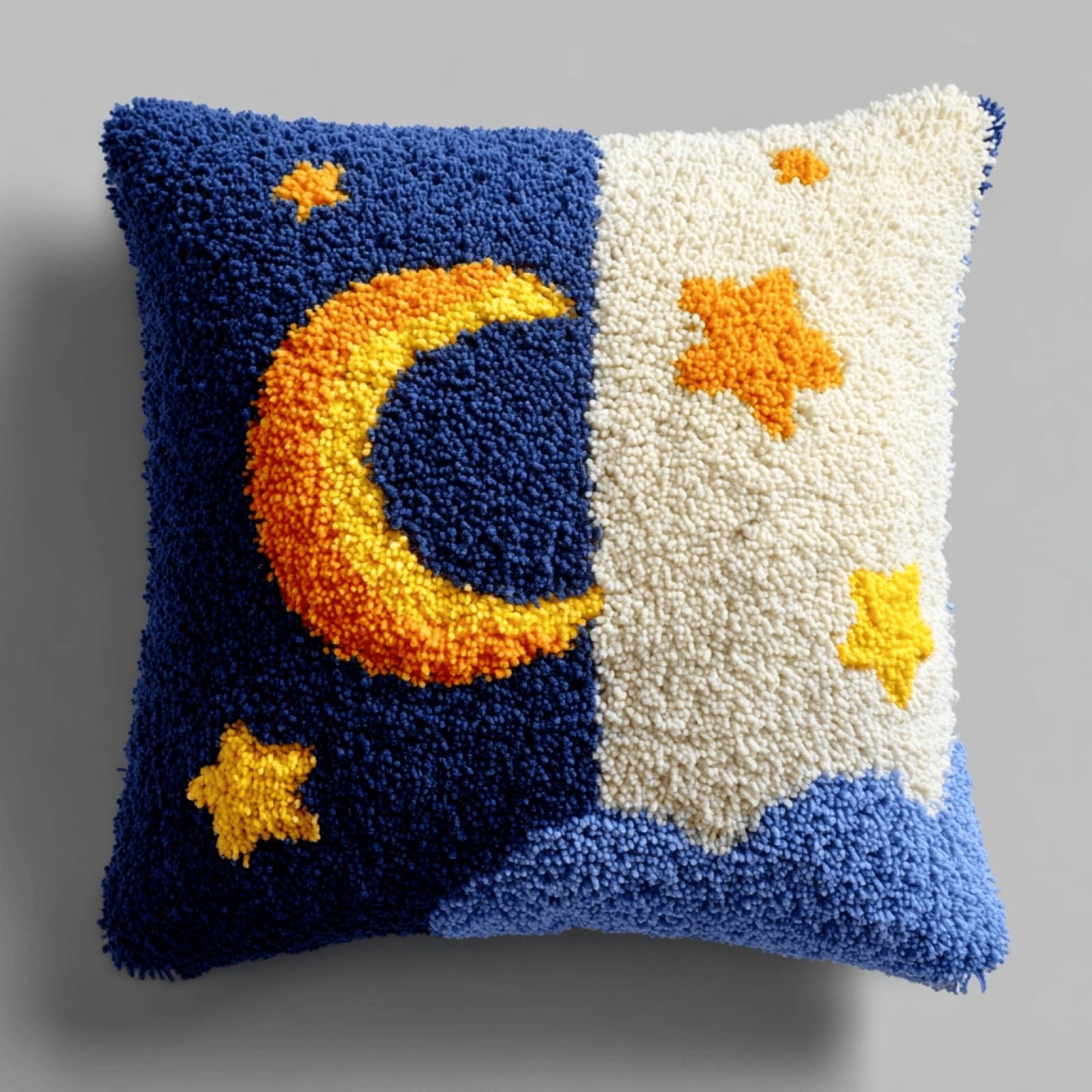 XDEGHUANGSS Latch Hook Cushion Kit,DIY Pillow Cover Kit,43x43 cm,Stars Moon