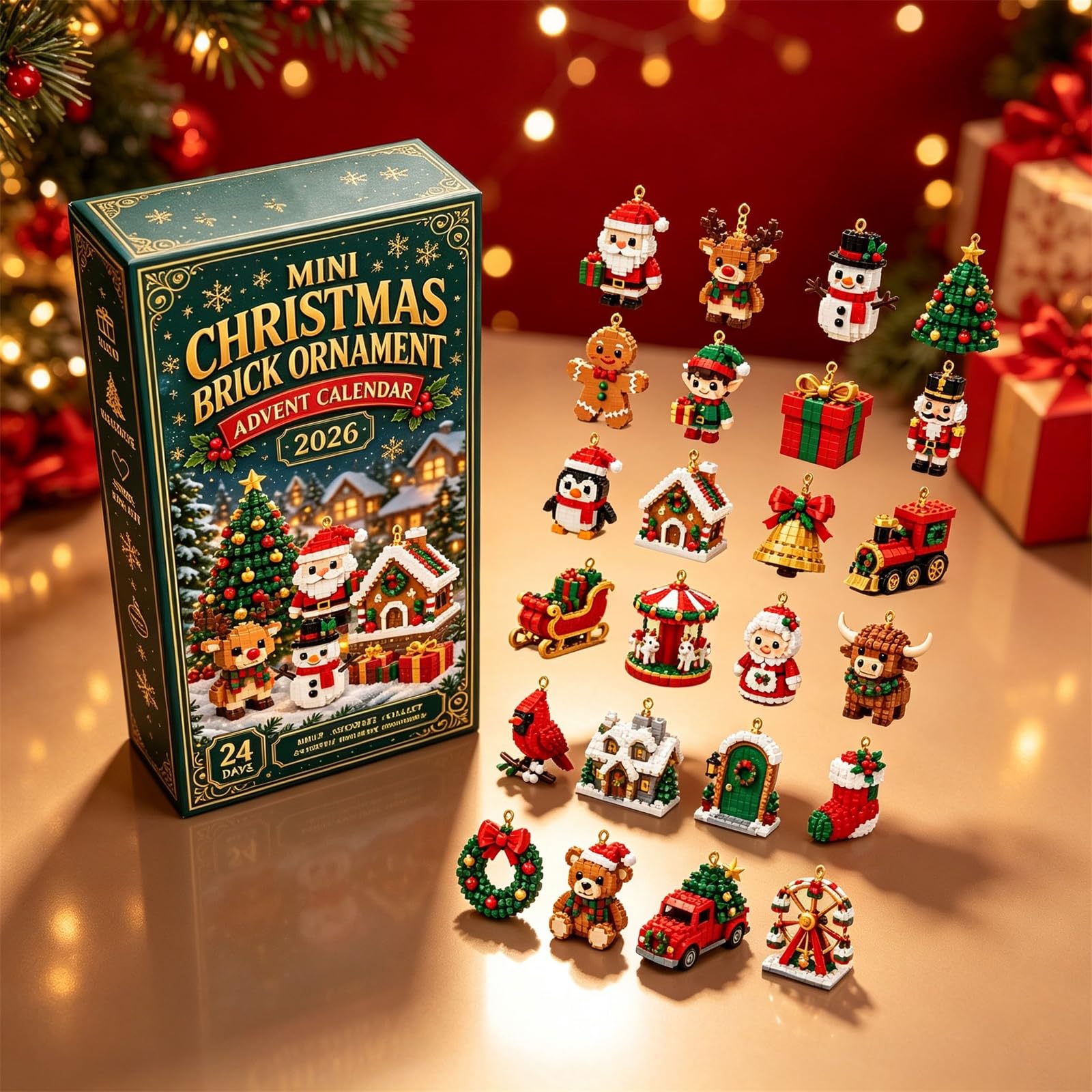 Calendario Avvento in acrilico 2D con mattoncini natalizi 24 disegni unici