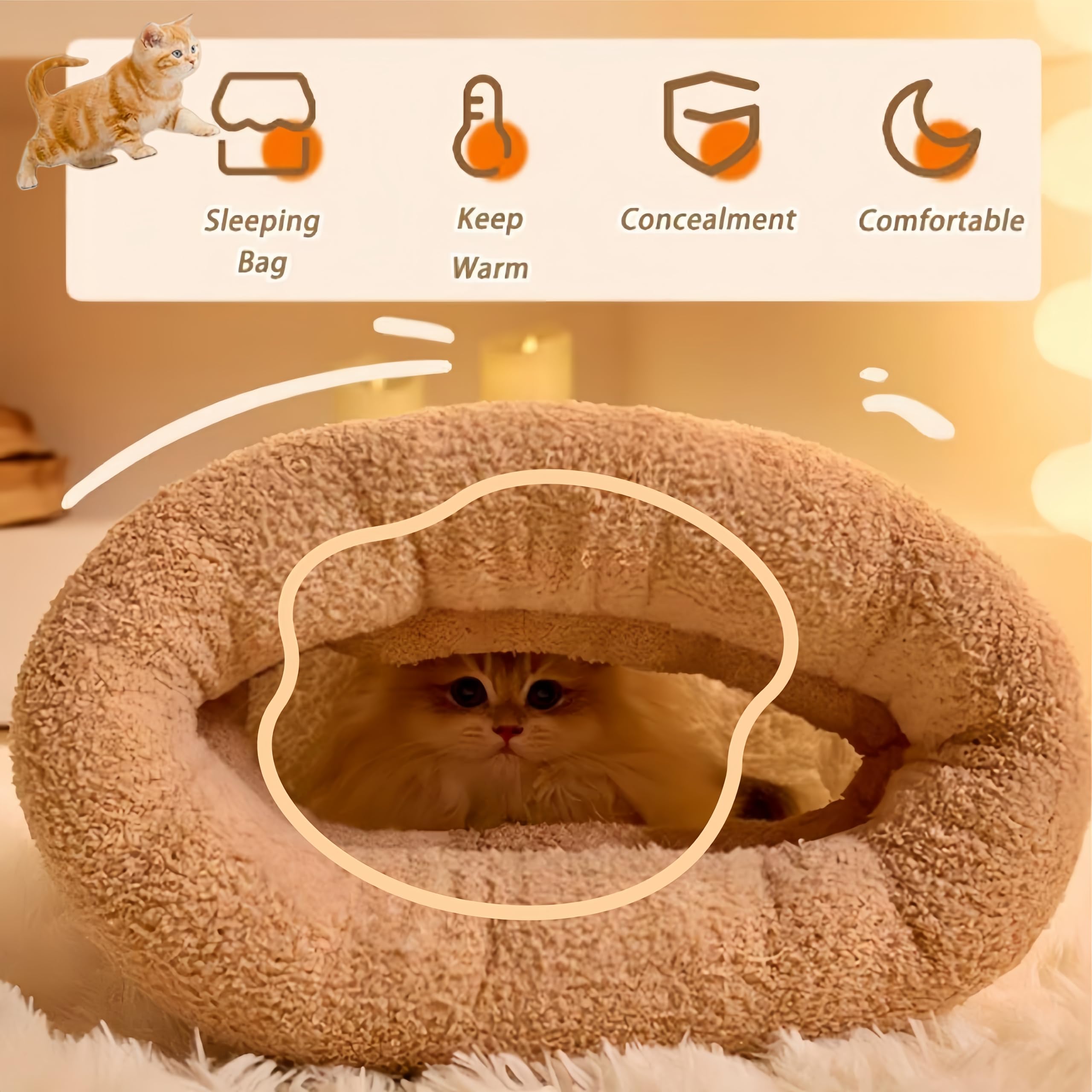Pet Bed for Winter Pet Bed for Hauskatzen Genisch Cat Bed Cave Cat Sleeping Bag Warm Pet Bed Dog Bed Sleeping Bag Waschbarer Warmer Katzenschlafsack - Braun