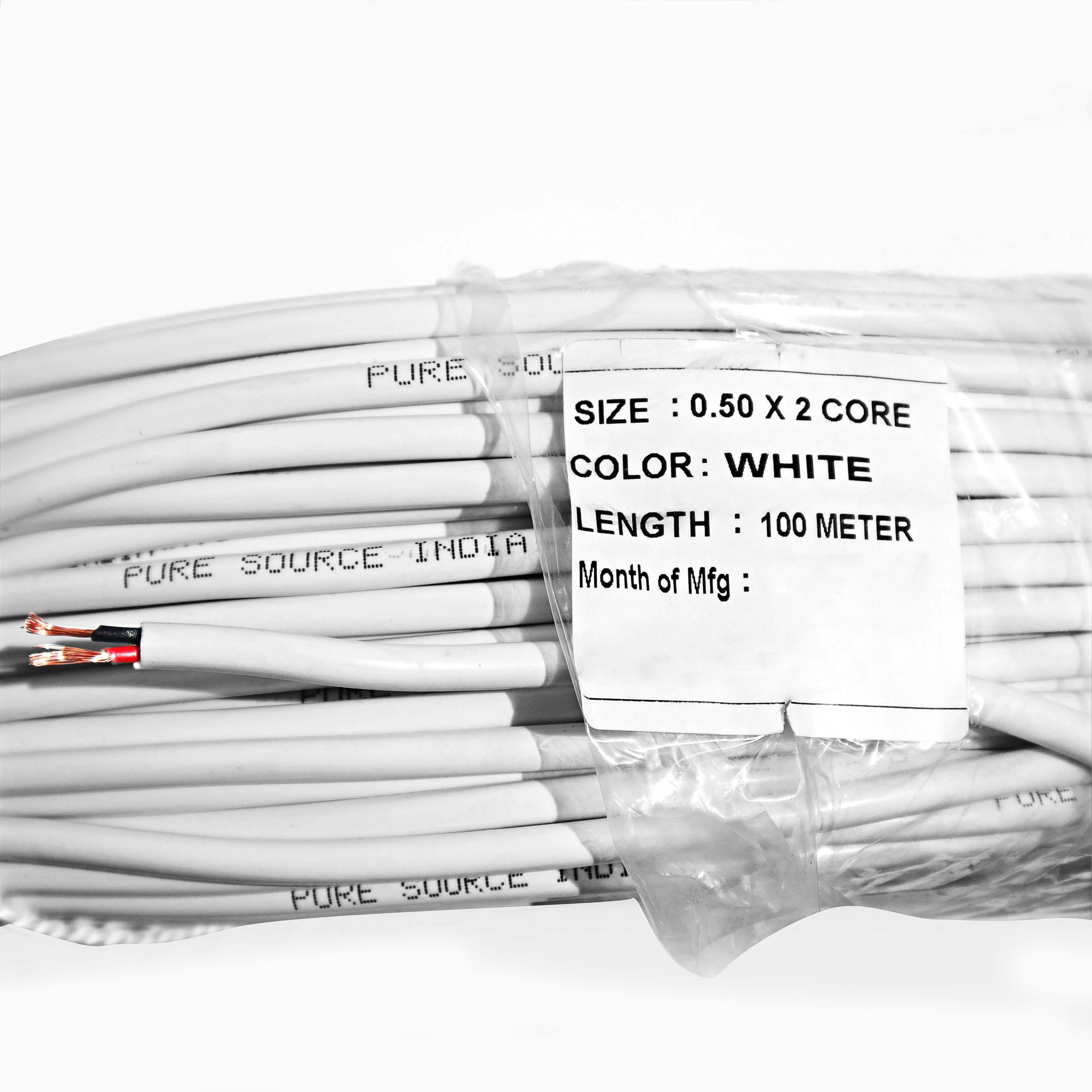 Pure Source India Flexible 0.50mm x 2 Core Round Copper Electrical Wire, Load Capacity- 2 Ampere / 450 Watt (White) (5 MTR) — Amazon image 4