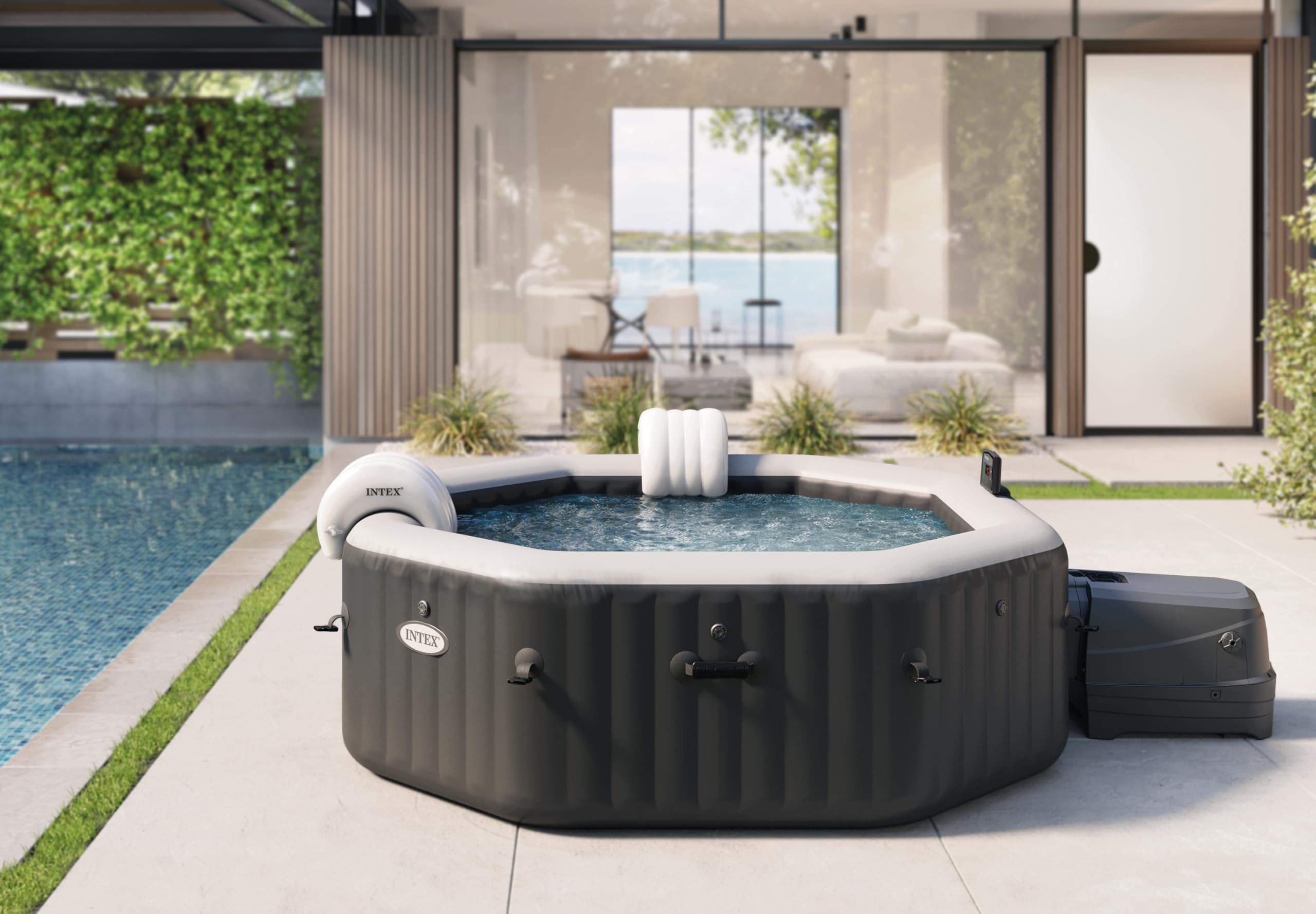 Intex PureSpa Basen Dmuchany, Czarny/Biały, Ø 218 x 71 cm