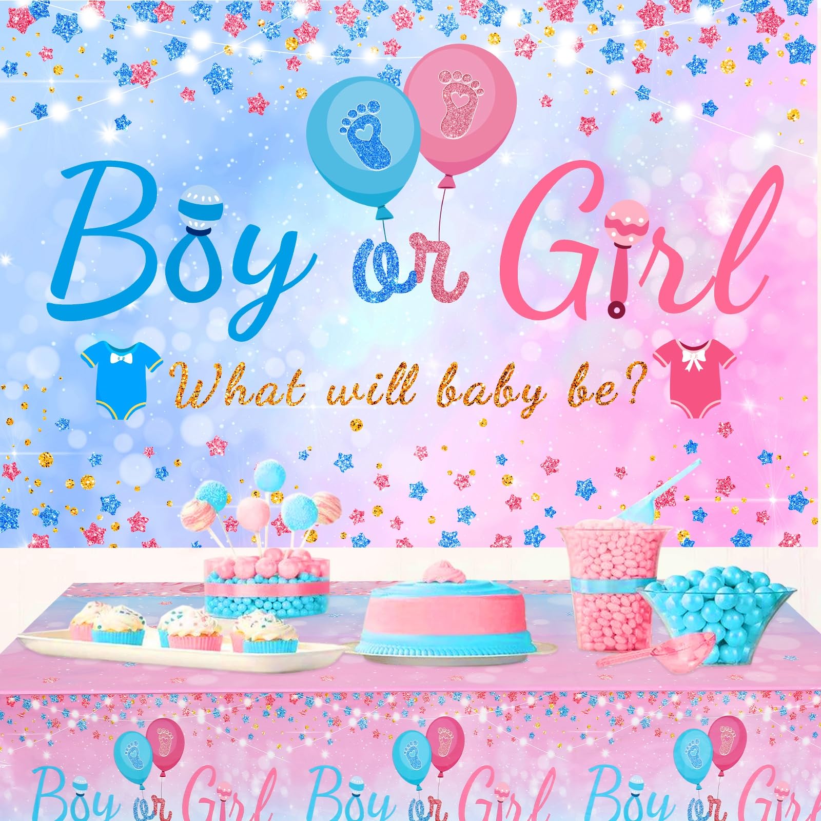 Baby Gender Reveal Party Decorations Kit - 41 Pcs, Balloons, Foil Curtains, Cupcake Toppers - View #9