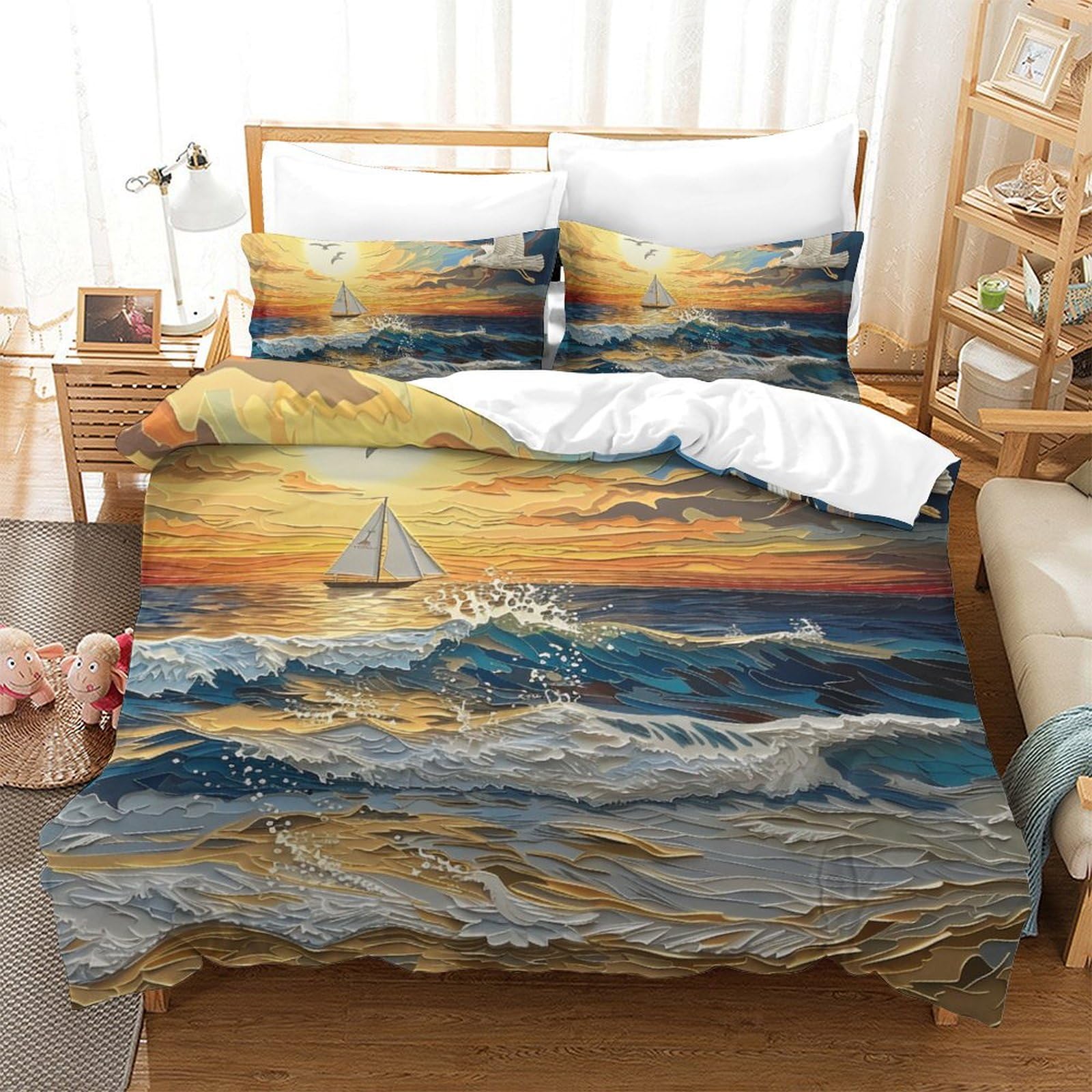 Housse de couette la mouette 3D en microfibre 200x200 cm avec ses 2 taies d'oreiller