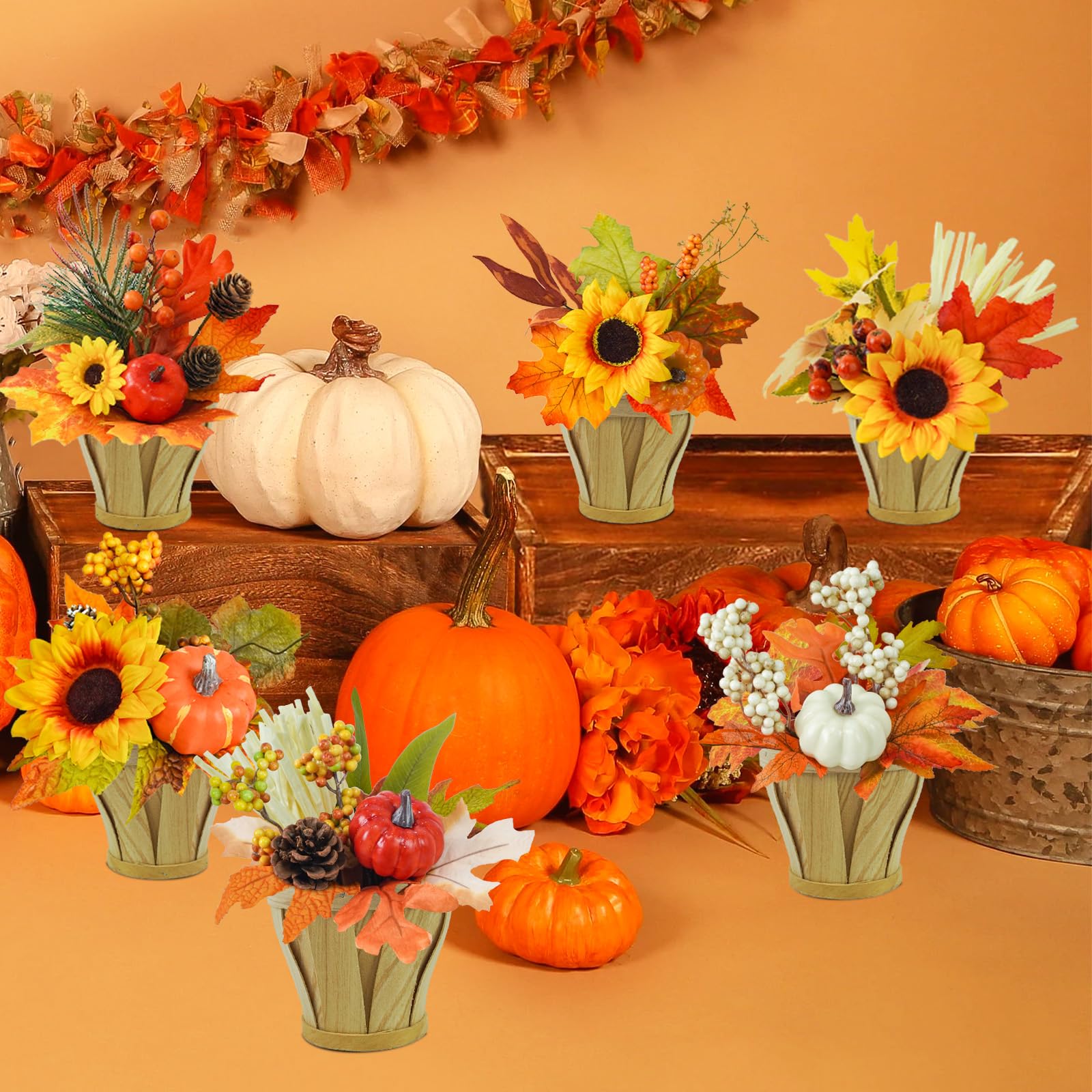 6 decorazioni autunnali da tavolo, graziosi centrotavola autunnali con zucche bianche arancioni da tavolo, decorazioni autunnali per casa, autunno, raccolto, cucina, camino, caminetto,