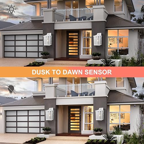 Miniatura 5 de Lámpara de pared para exteriores del atardecer al amanecer, apliques de pared rústicos con vidrio sembrado para porche delantero, linterna de pared