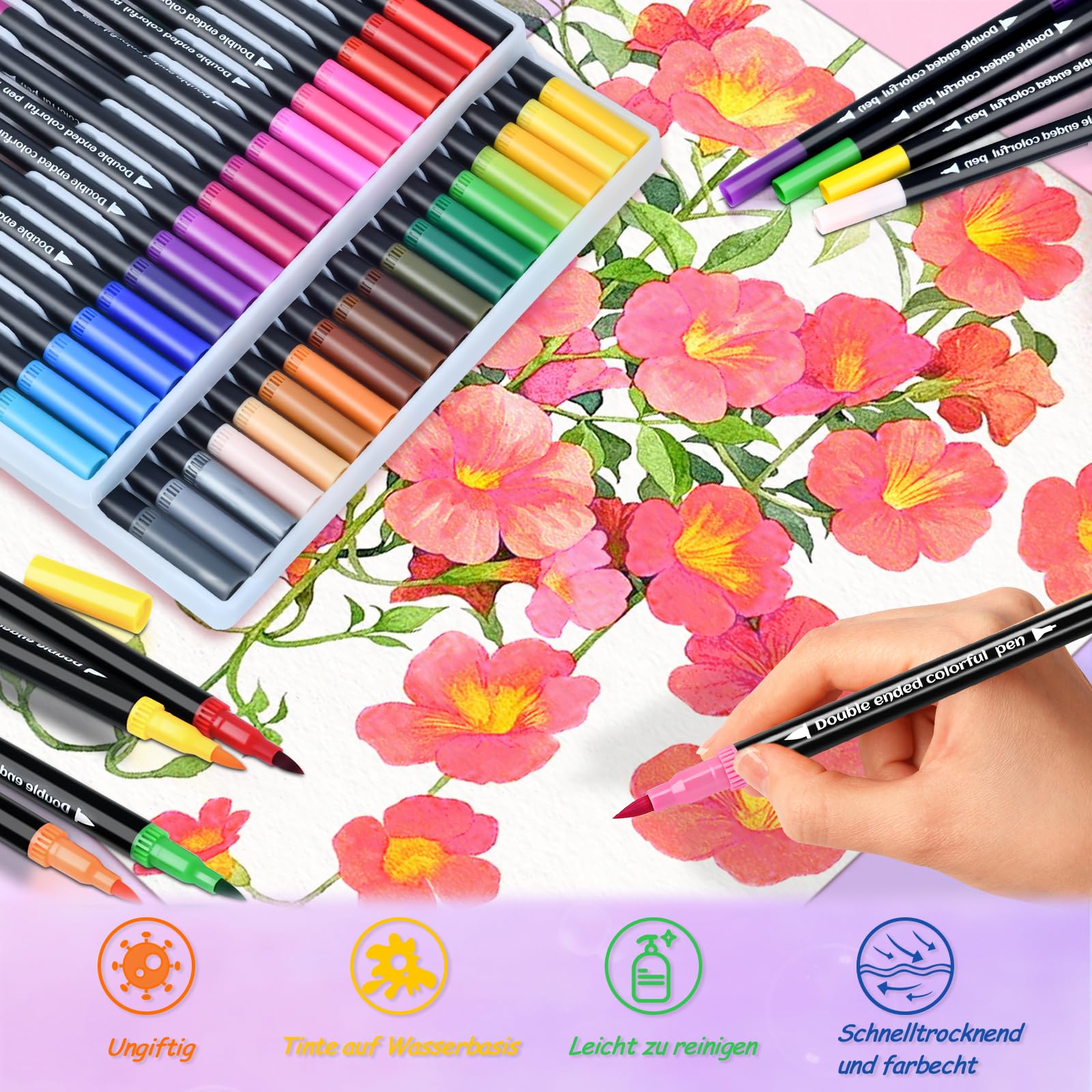 120 Farben Filzstifte Dual Brush Pinselmarker, Dual Brush Pen Set Filzstifte Feine Spitze & Pinselspitze für Erwachsene, Fineliner Set Malstifte für Ausmalen, Malbücher, Manga Handlettering