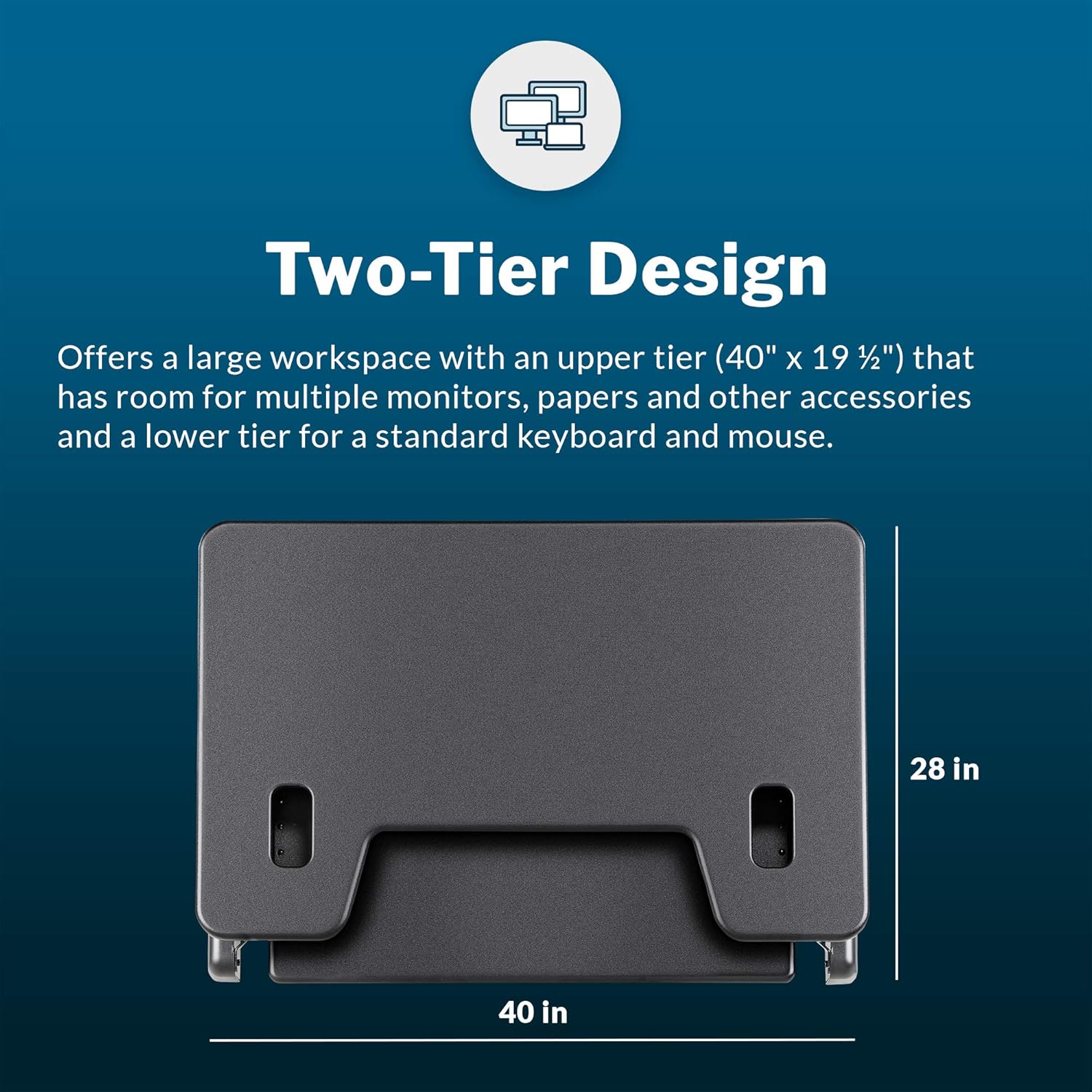 Vari Varidesk Tall 40 Standing Desk Converter for Users Up to 6'6" - Fits Dual Monitors (40" Wide) + Keyboard (28" Deep), 9 Height Settings (4¾" to 23"), Supports 35lbs – Delivers Assembled (Black)