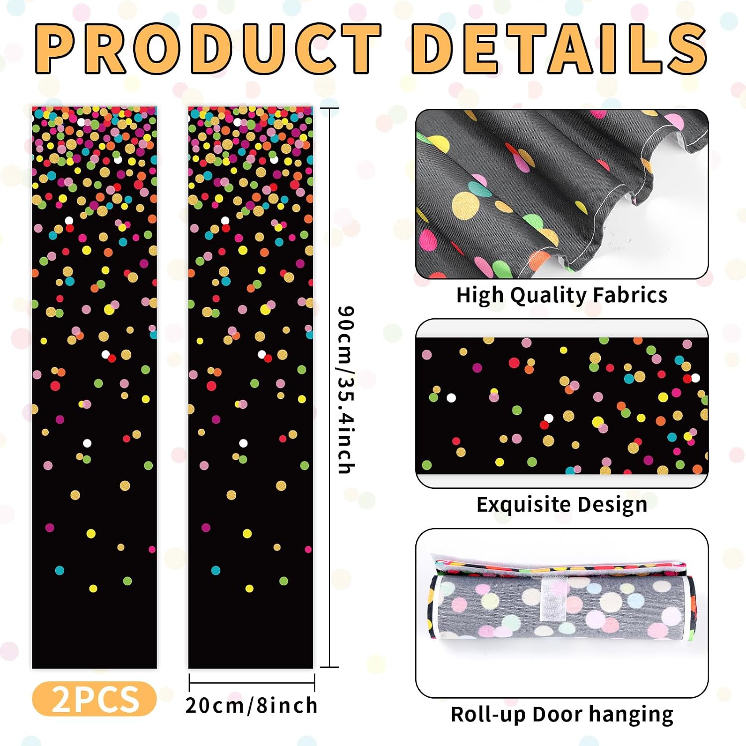 2 PCS Colorful Classroom Door Window Cover Colorful Polka Dot Door Curtain Classroom Decor Blackout Lockdown Shades Glass Window Covering Darkening Blackout Roller Shades Room Back to School Supplies thumbnail