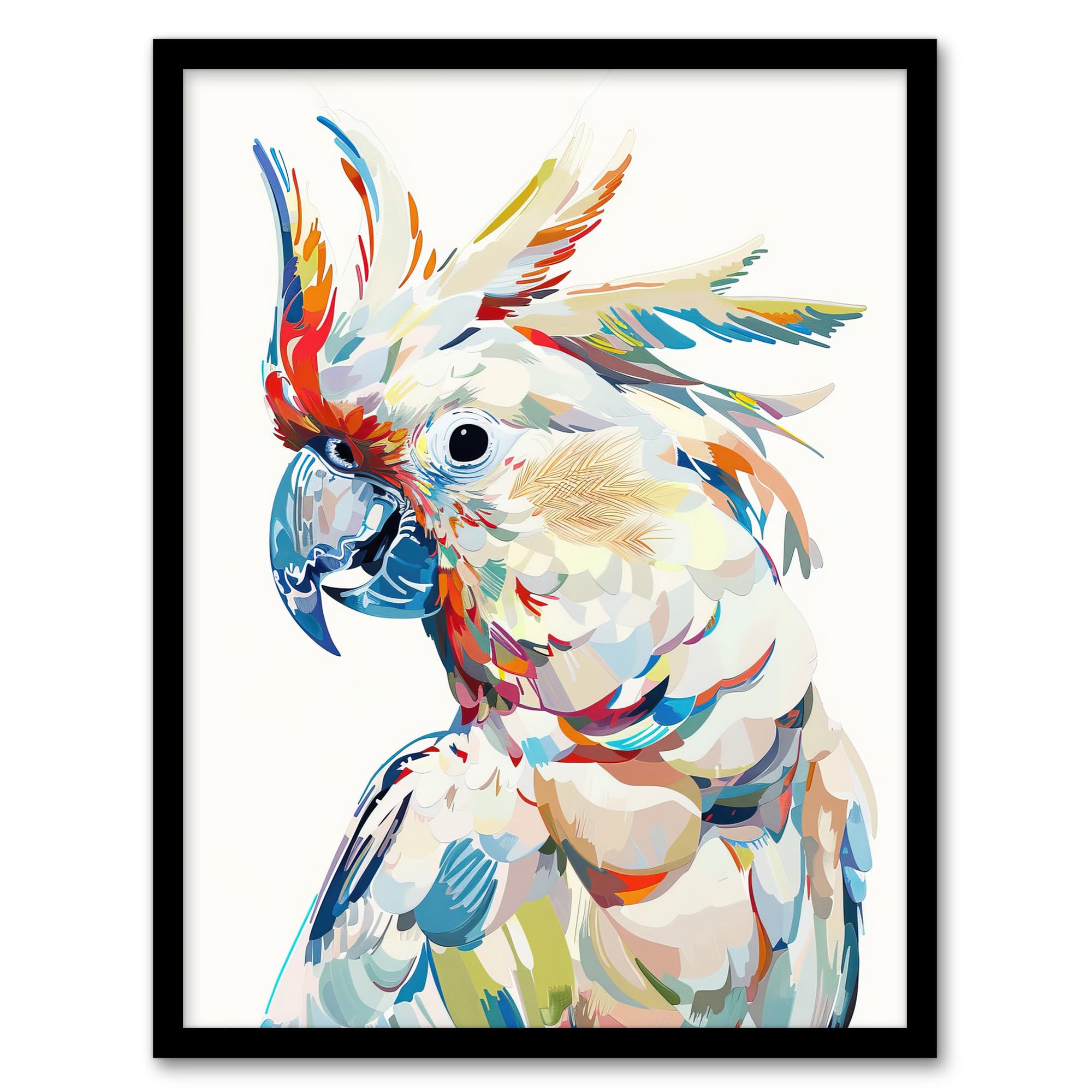 Artery8 Cockatoo Parrot Bird Portrait Bright Design Living Room Artwork Framed Wall Art Print A4