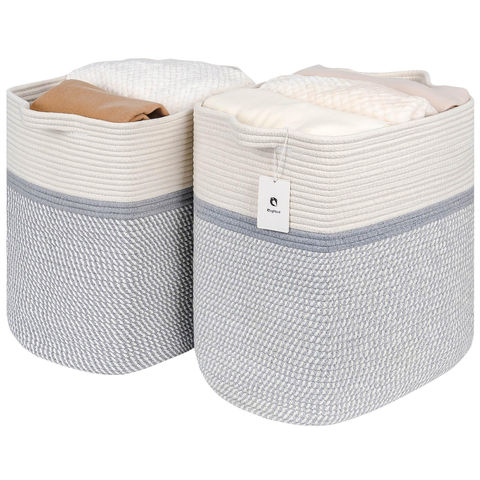 Laughbird Woven Baskets for Storage Blanket Large Dog Toy Baskets for Organizing Slim Rectangular with Handles For Decorative Rectangle Basket For Baby Nursery, Living Room, Bathroom Pack of 2