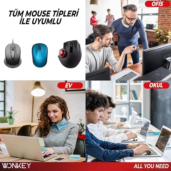 WONKEY - Bilek Destekli Mouse Pad, Memory Foam Hafızalı Süngerli Ergonomik Fare Altlığı, Kaymaz Tabanlı Mousepad, Ofis, Bilgisayar ve Laptop Kullanımına Uygun Masa Pedi