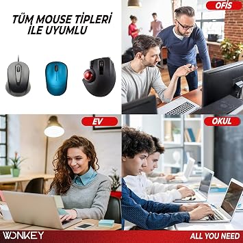 WONKEY - Bilek Destekli Mouse Pad, Memory Foam Hafızalı Süngerli Ergonomik Fare Altlığı, Kaymaz Tabanlı Mousepad, Ofis, Bilgisayar ve Laptop Kullanımına Uygun Masa Pedi
