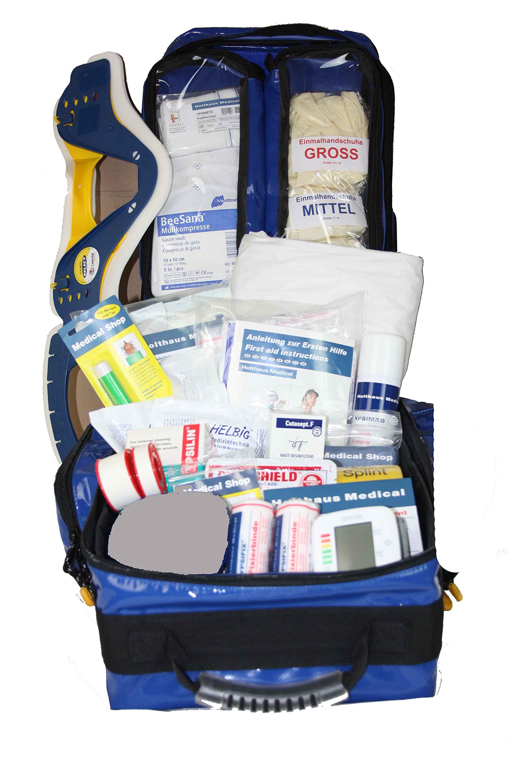 Erste Hilfe Notfallrucksack für Jugendgruppen u. Zeltlager - Nylon blau mit gelben Reflexstreifen von Team Impuls