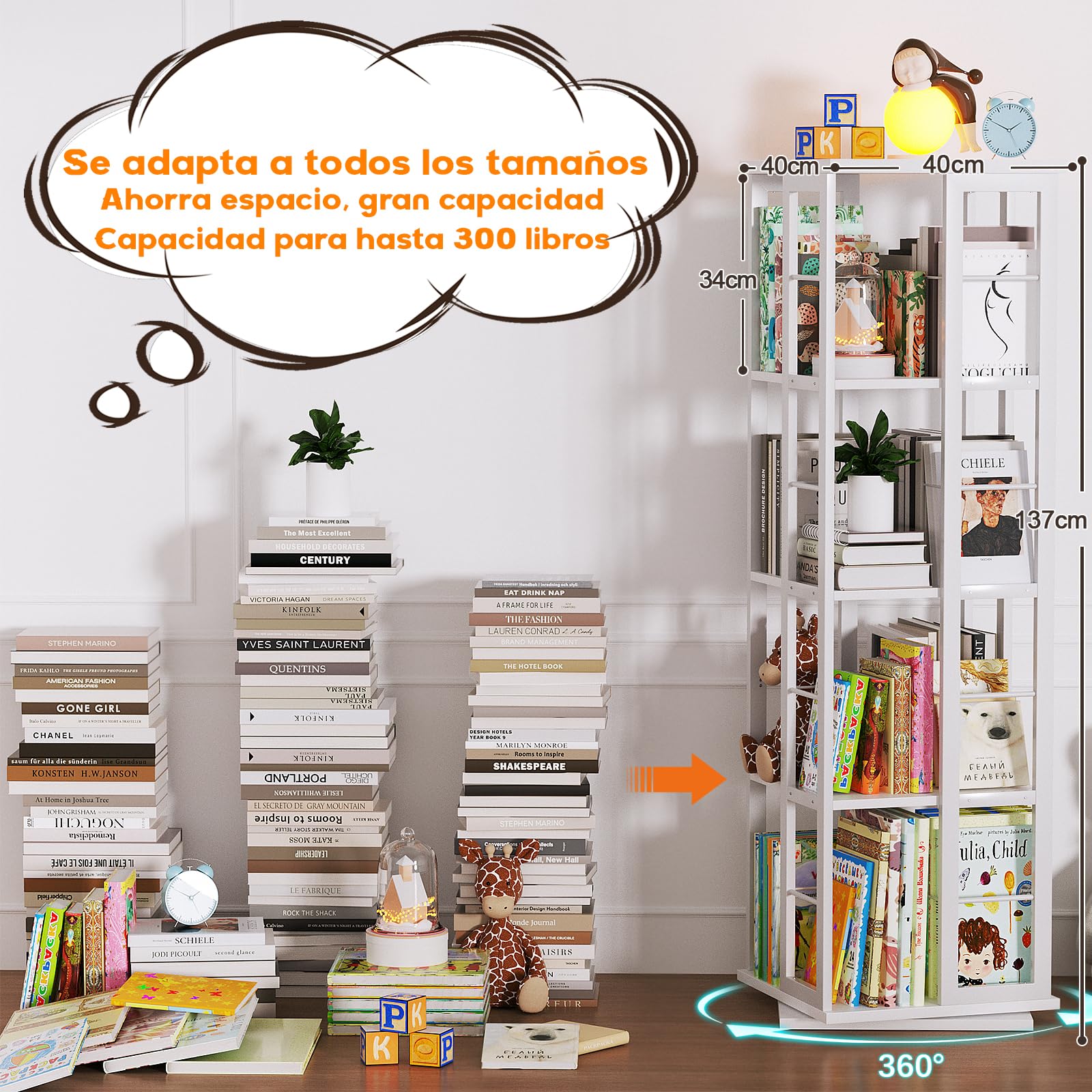 iSunirm Estantería giratoria, estantería de Esquina, estantería giratoria de Madera con rotación de 360°, estantería de pie Estrecha con Organizador Giratorio para Espacios pequeños, Blanca