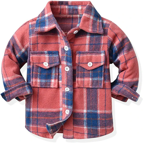 Baby Boys Kids Long Sleeve Button Down Plaid Shirts Fall Winter Flannel Shacket Jackets Tartan Tops