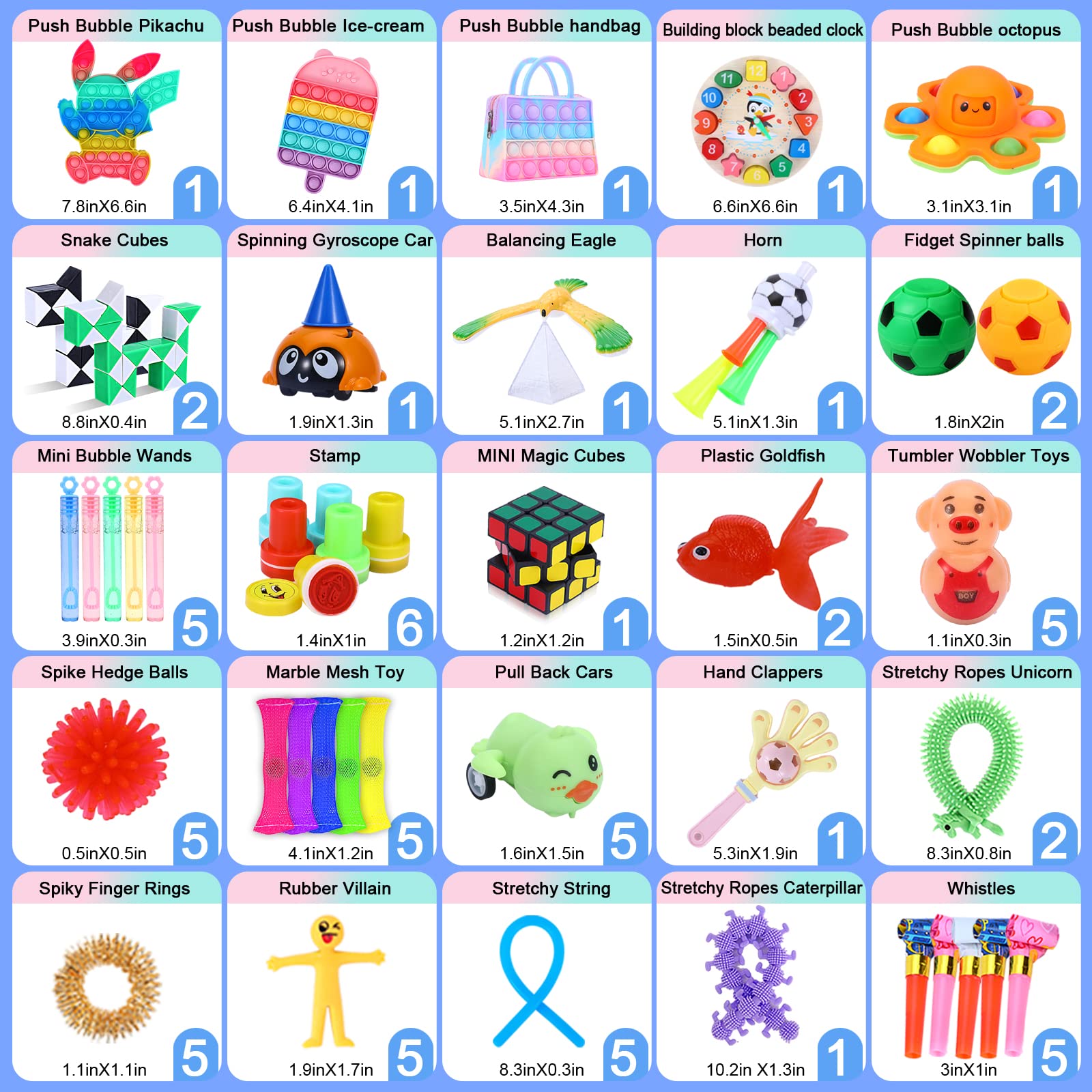 Navona 150Pcs Fidget Toys Pack , Push Pop Bubble Fidgets Toy Pack