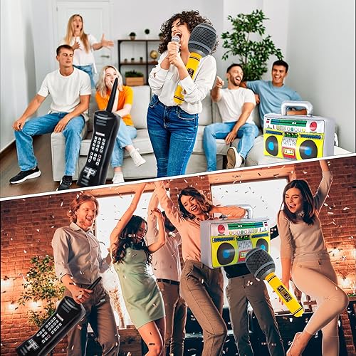 Miniatura 6 de Teléfono inflable, micrófono Boombox de radio inflable, decoraciones de fiesta de los años 80 y 90, decoraciones de fiesta temática de música hip