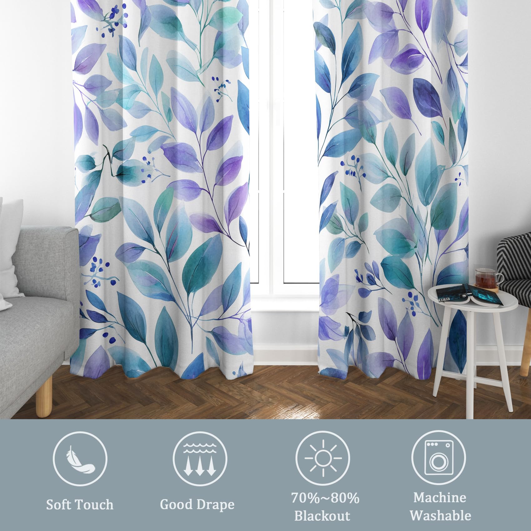 Blätter Vorhänge, Verdunklungsvorhänge mit Muster Blätter, Vorhang Blickdicht mit Ösen, Gardinen für Wohnzimmer Schlafzimmer Deko 2er Set - 137x117 (H X B) F&V58