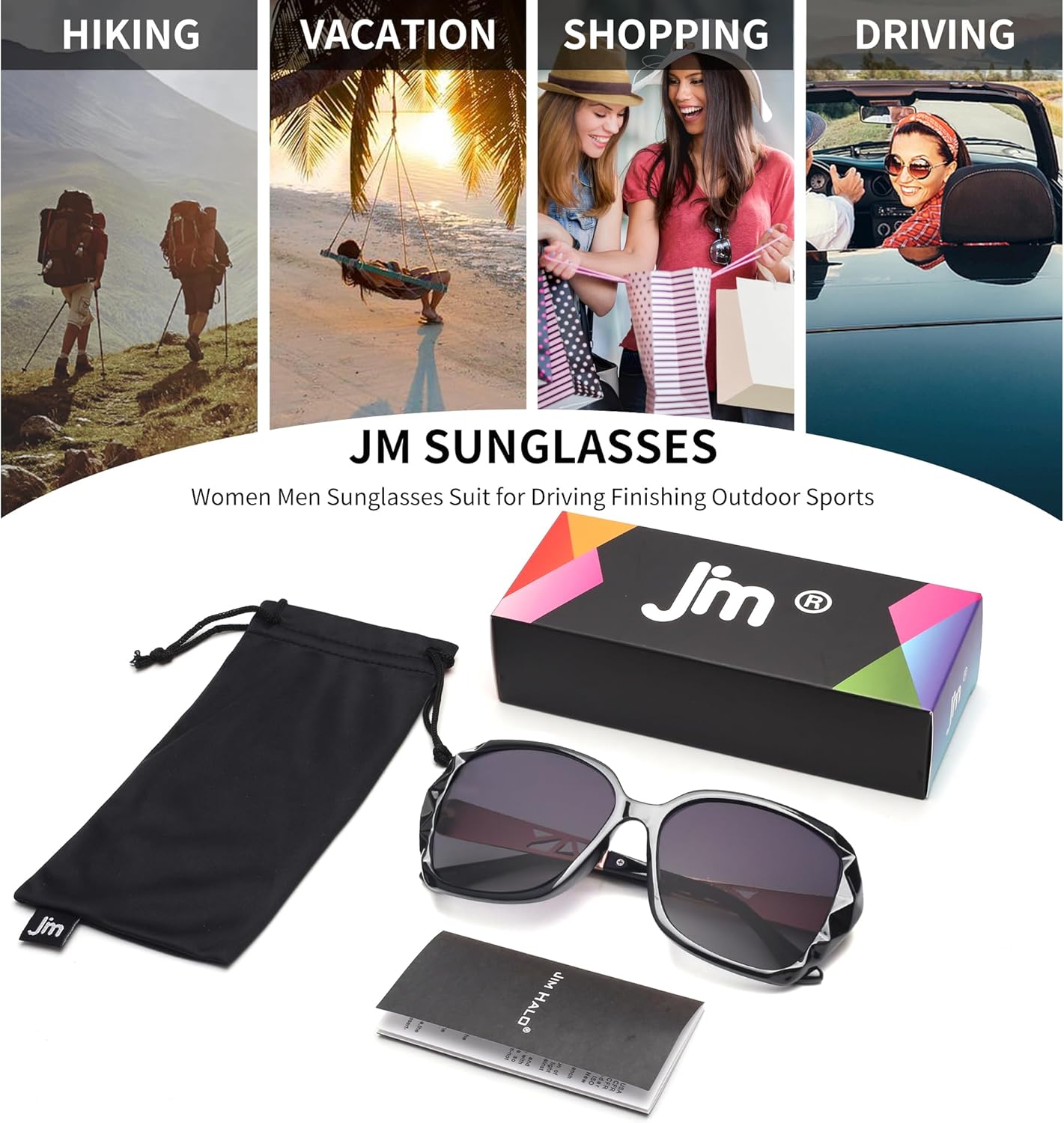 JM Bifocal Reading Sunglasses for Women Fashion Oversized Square Sun Readers Outdoor Reading Glasses UV400 Protection Black +1.75 - Image 6